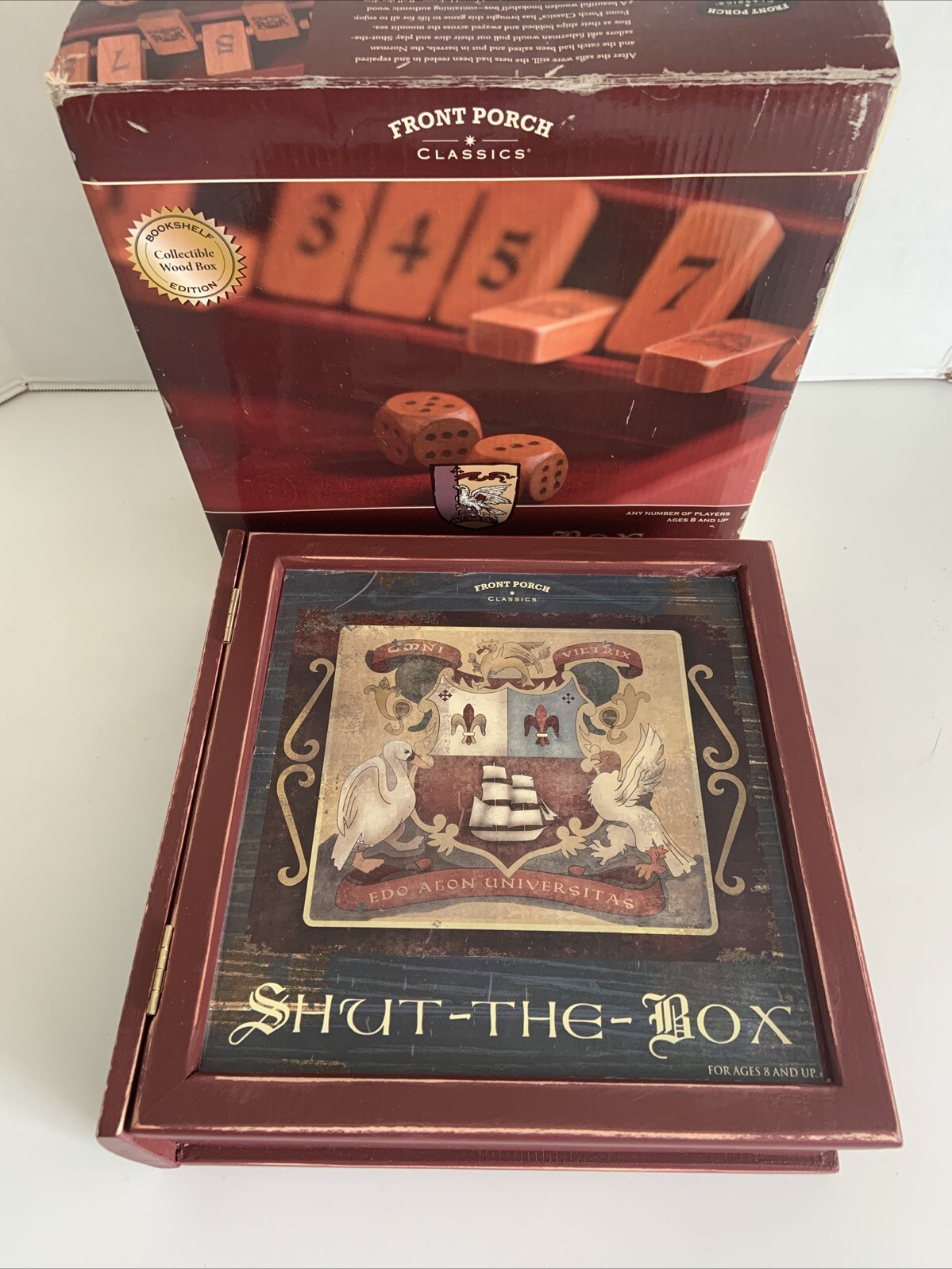 Shut The Box Wooden Bookshelf Edition Strategy Game Front Porch Classics