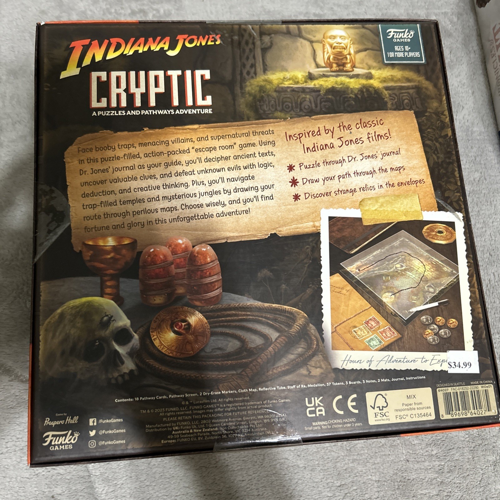 Funko Games – Indiana Jones Cryptic Board Game New Open Box 1+ Players Ages 10+