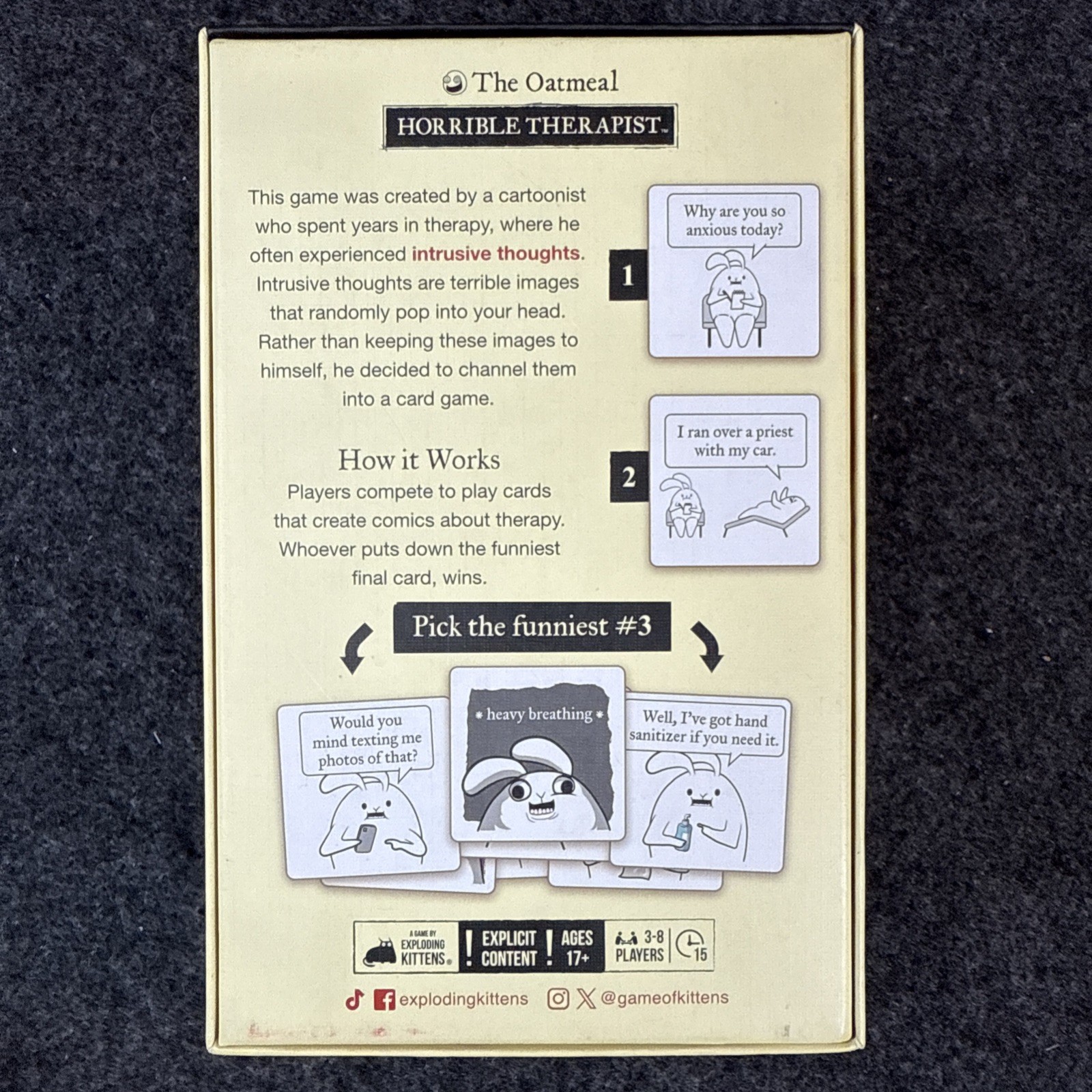The Oatmeal Horrible Therapist Adult Card Game by Exploding Kittens – Open Box