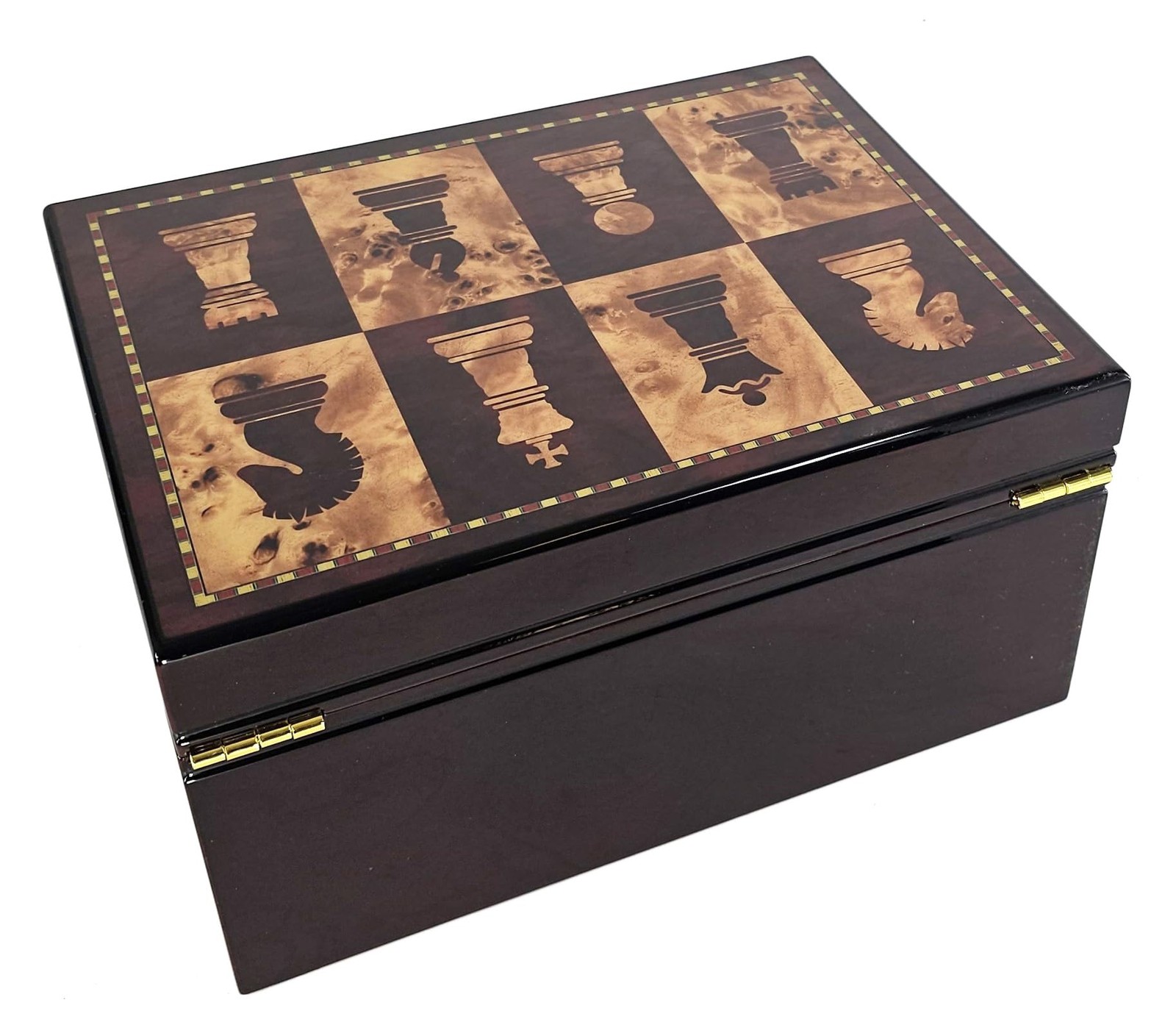 HPL Large High Gloss Cherry and Burlwood Color Locking Chess Storage Box for up