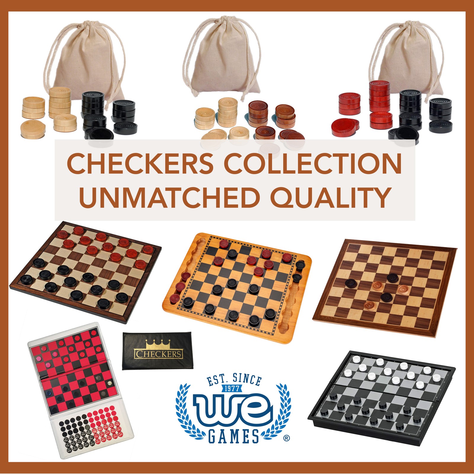 WE Games Traditional Red & Black Checkers Set, Solid Wood Board with Grooves