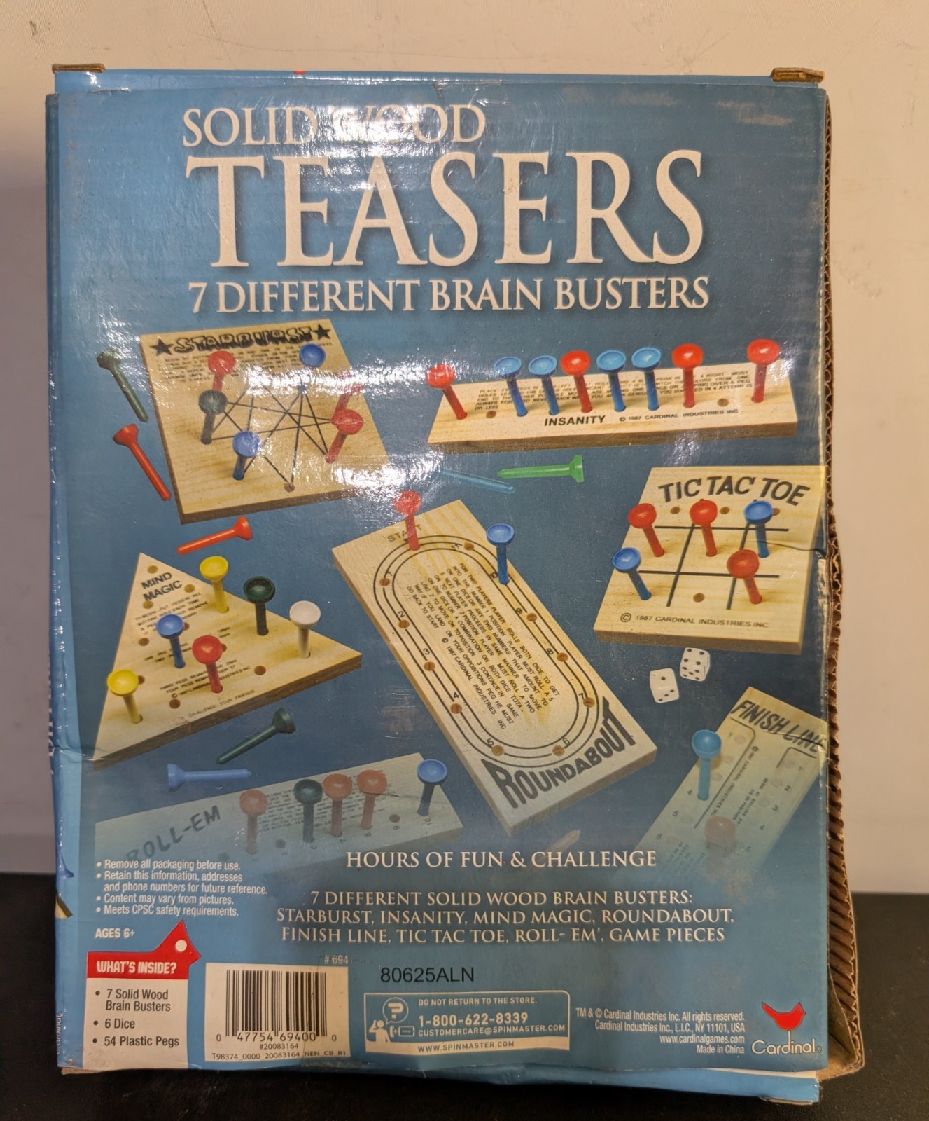 Solid Wood 7 Different Brain Teasers, Brain Busters – Sealed in Open Box
