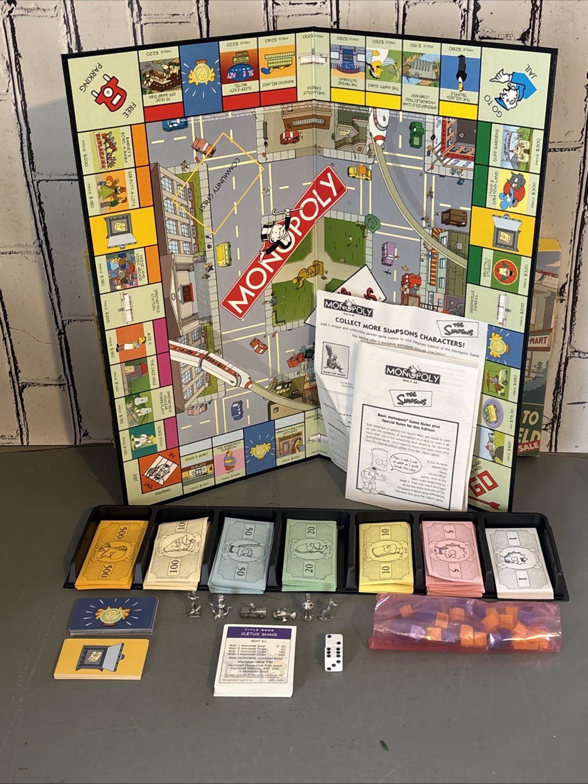 Hasbro Monopoly The Simpsons Edition Board Game Near Complete 2001 Pewter Bart