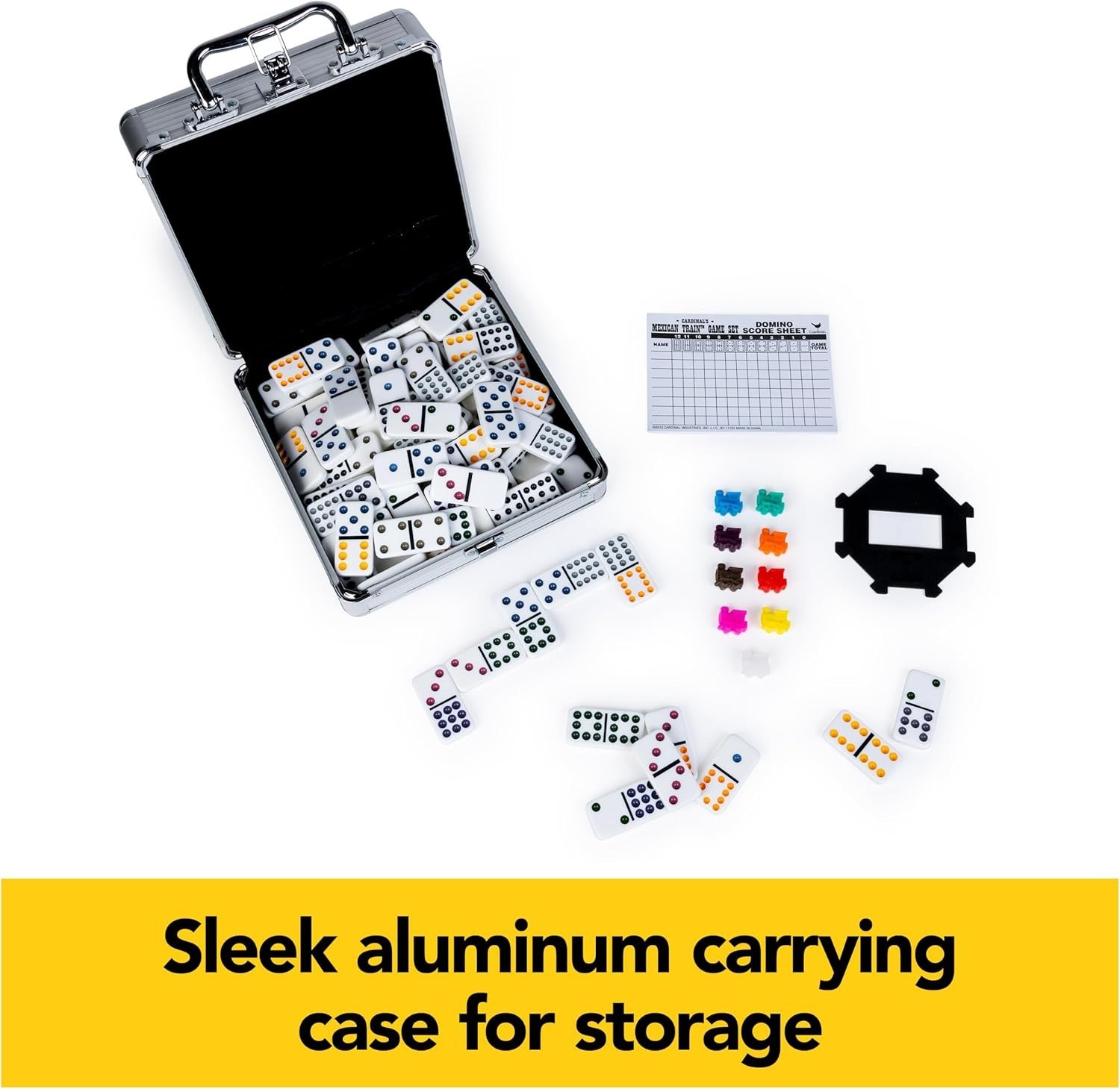 Spin Master Games, Mexican Train Dominoes Set in Aluminum Carry Case, Includes C