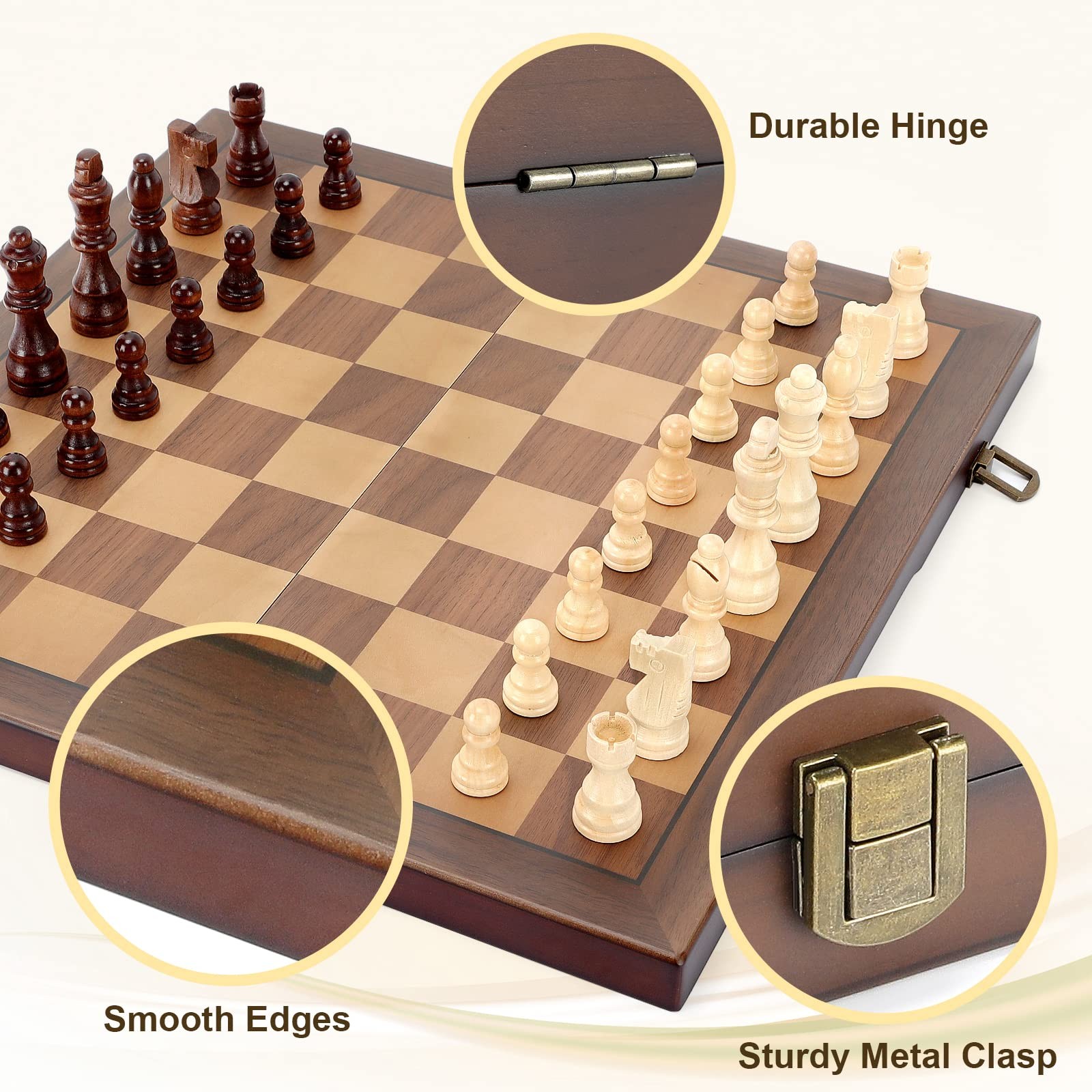 Unique Handmade Wooden Magnetic Chess Set Folding Portable Travel Game Board 17″
