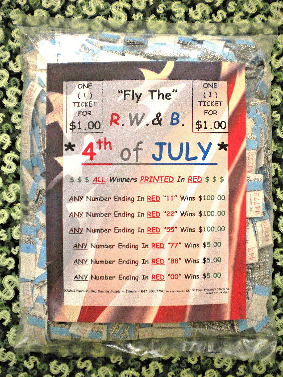3,300ct @ $1. “4th Of JULY” 16-$100’s INSTANT WIN JAR TICKET Pull Tab Prf$1,205.