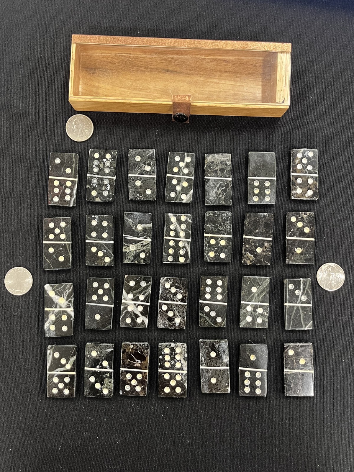 29pc Domino Set Polished Black & White Marble + Case Pakistan Never Used NEW