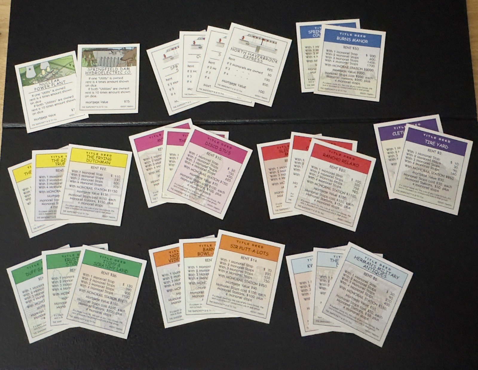 Monopoly The Simpsons 2001 28 Title Deed Replacement Game Cards