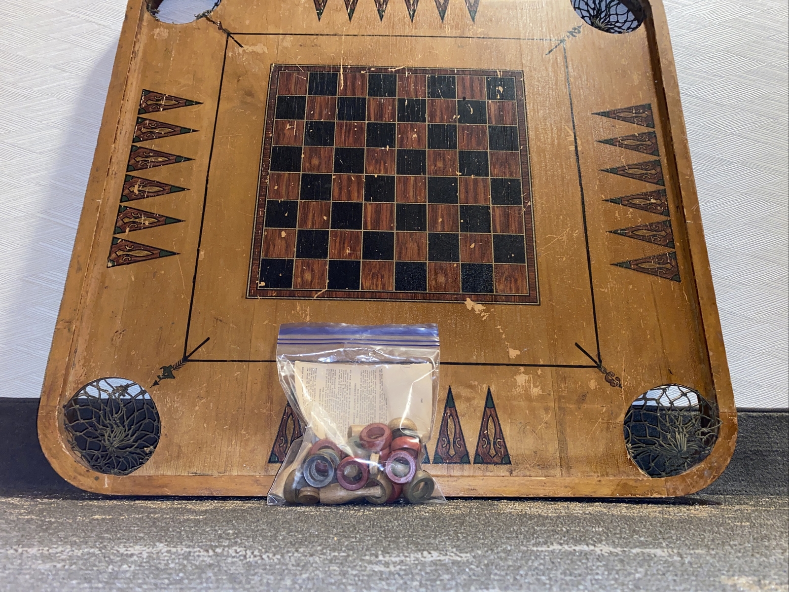 Antique 1913 Archarena Wood Game Board With game Pieces Great Wall Decor