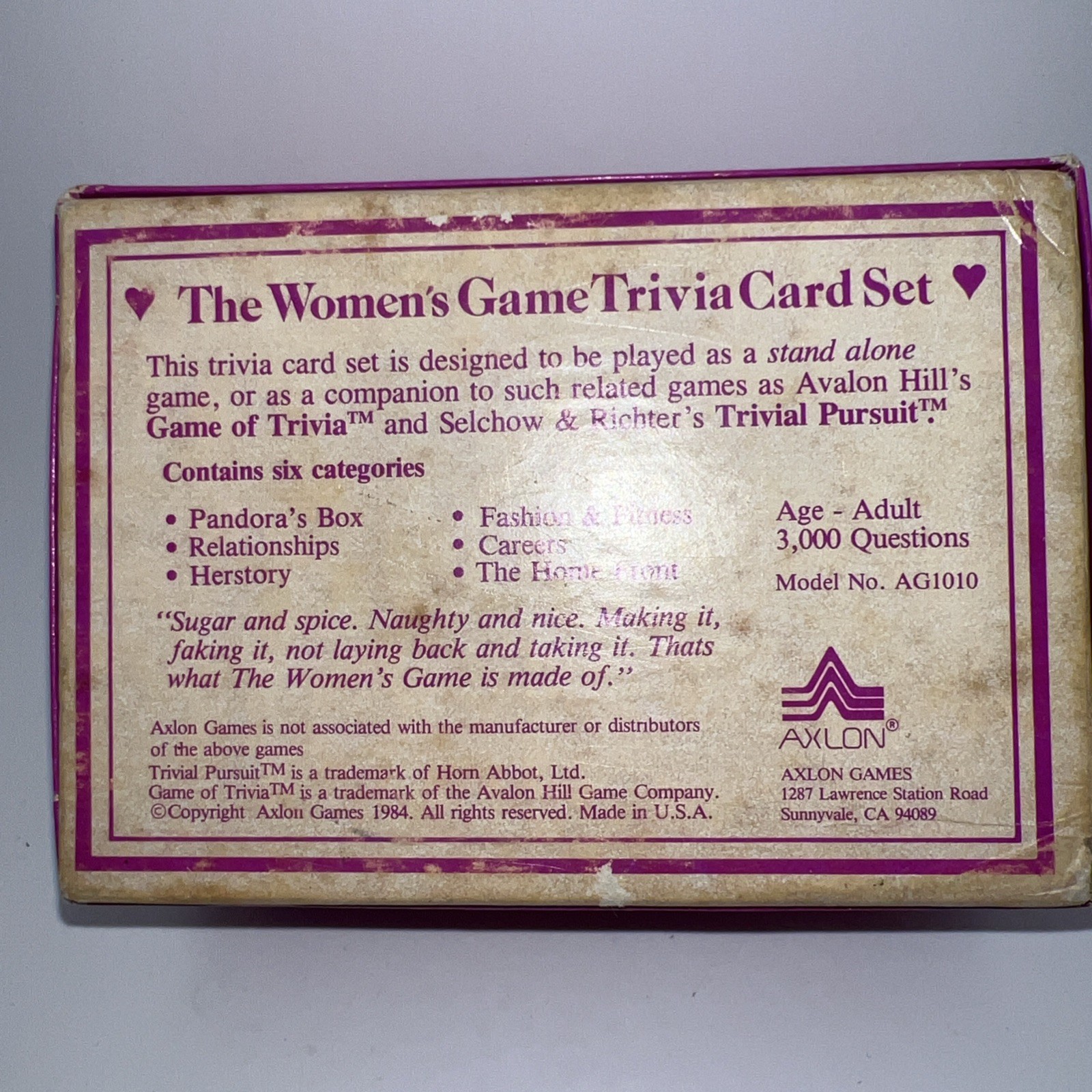 Women’s trivia card set AXLON~The “Not for Women Only” game w/inst VTG 1984