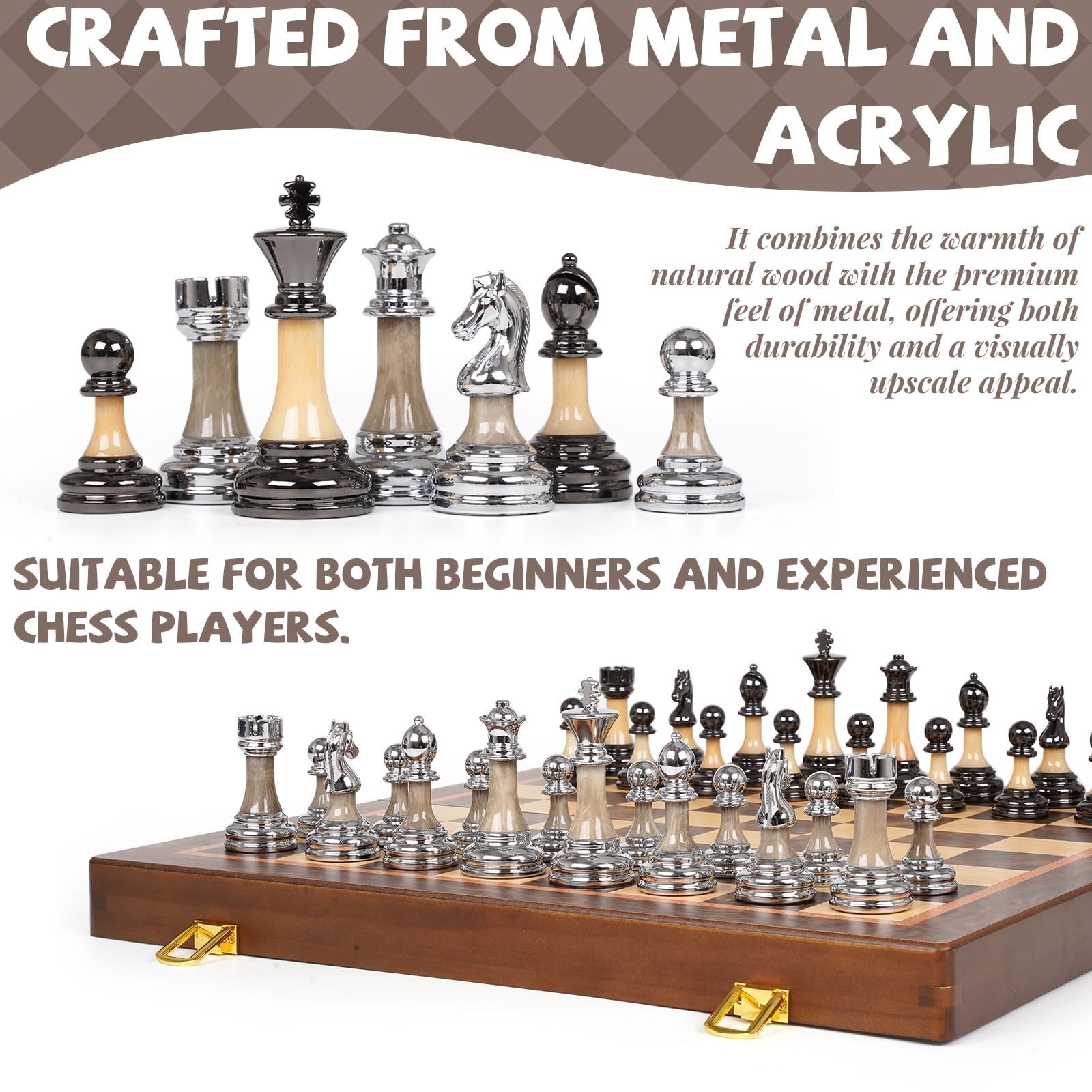 Luxury Large Chess Set 17 Inch Wooden Chess Board with Metal and Acrylic Ches…