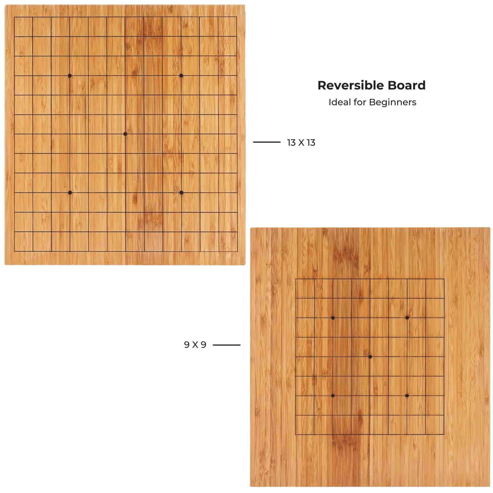 Rnk Gaming Beginners Go Game Set Reversible Bamboo 13 X 13/9 X 9 Grid Go Board