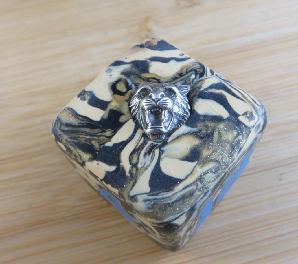 Jena’s Handmade Backgammon Doubling Cube Blue Tan Sterling Silver Wild Cat #410
