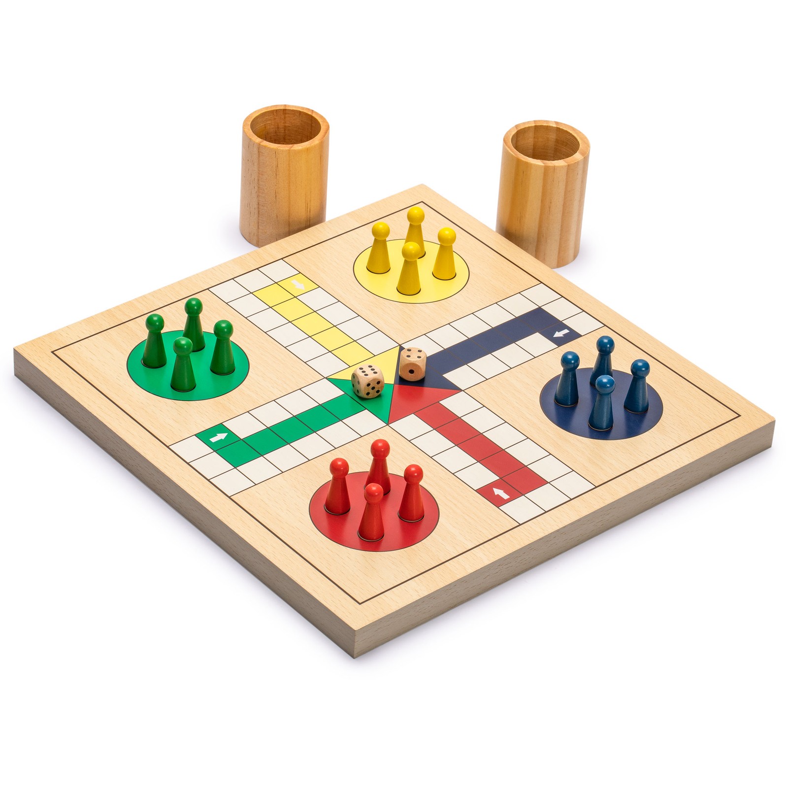 2-in-1 Reversible Wooden Snakes and Ladders, Ludo Game Set – 11.3″