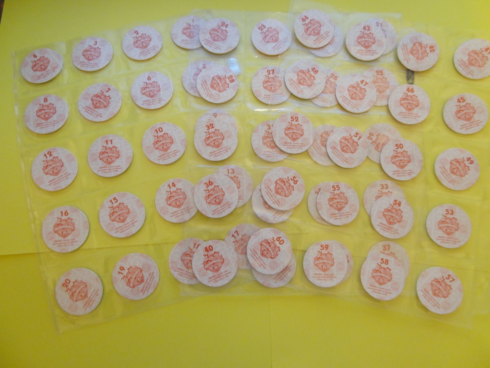 Pogs ANIMANIACS * Set 60 * 1995 Sheets included * Nice Set *Official * Silver