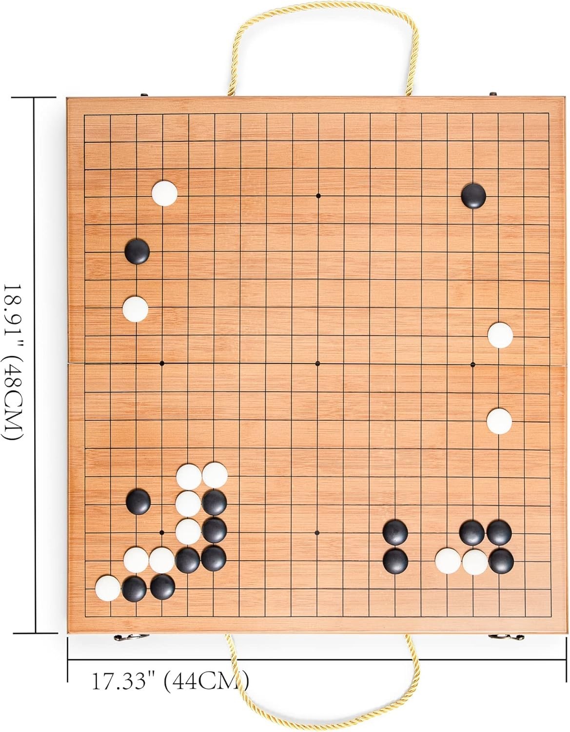 19 X19 Folding Go Game Set Board with and Bamboo Bowls and Imitation Jade Go Pie
