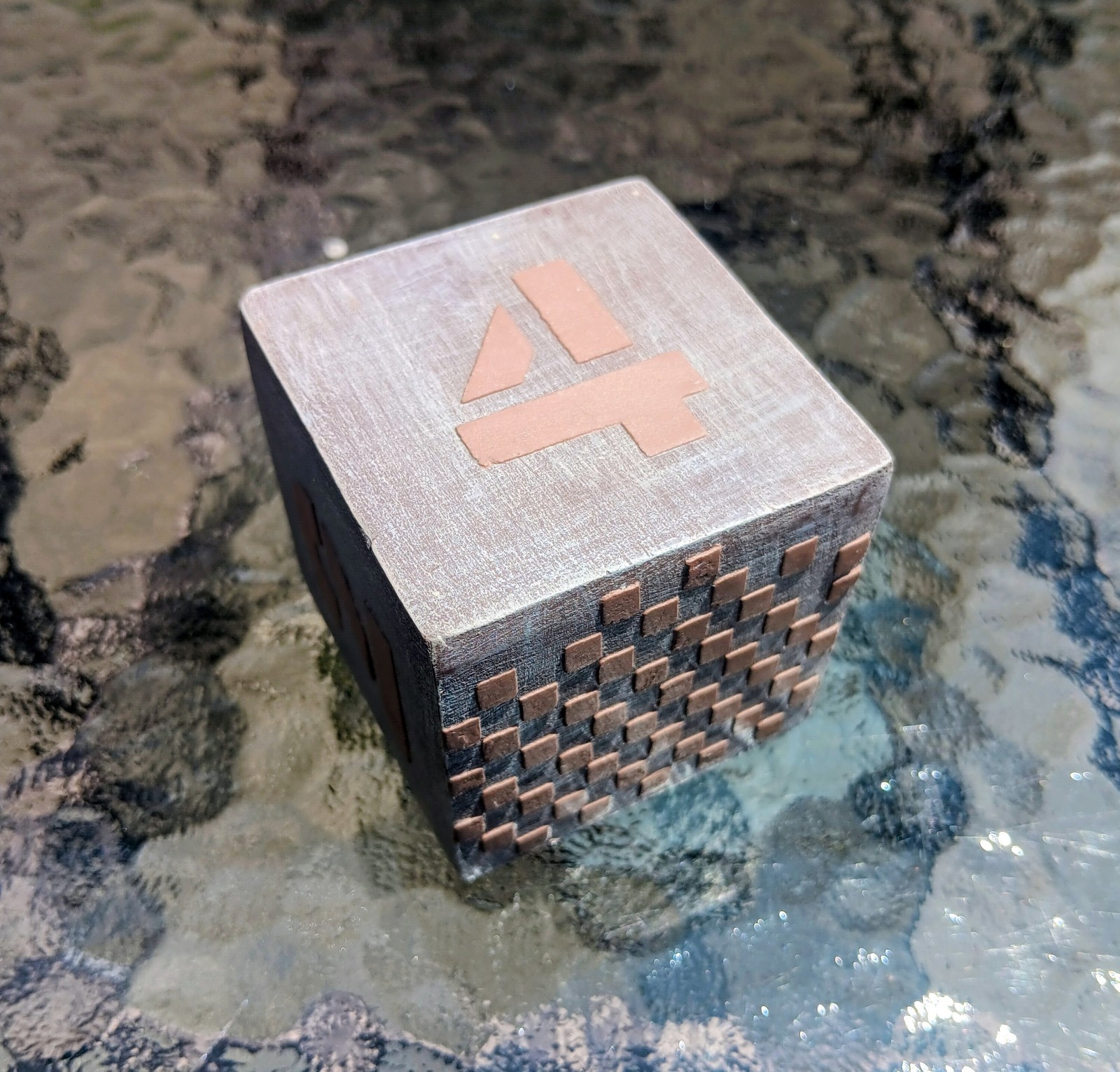Jumbo 2.25 Inch Vintage Wooden Doubling Cube, Tan On Gray, Rare, Beautiful!