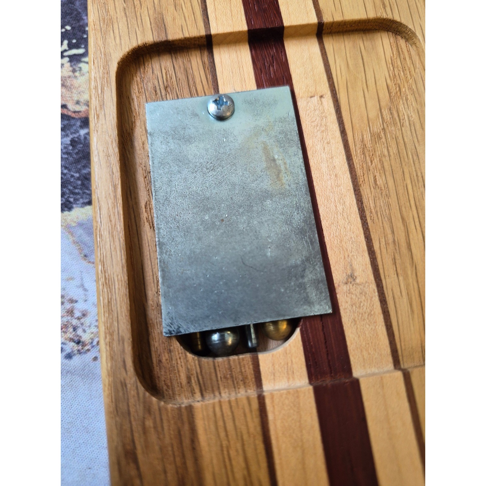 Vtg Hardwood Creations Cribbage Board Handmade Signed David Levy Metal Pegs Box