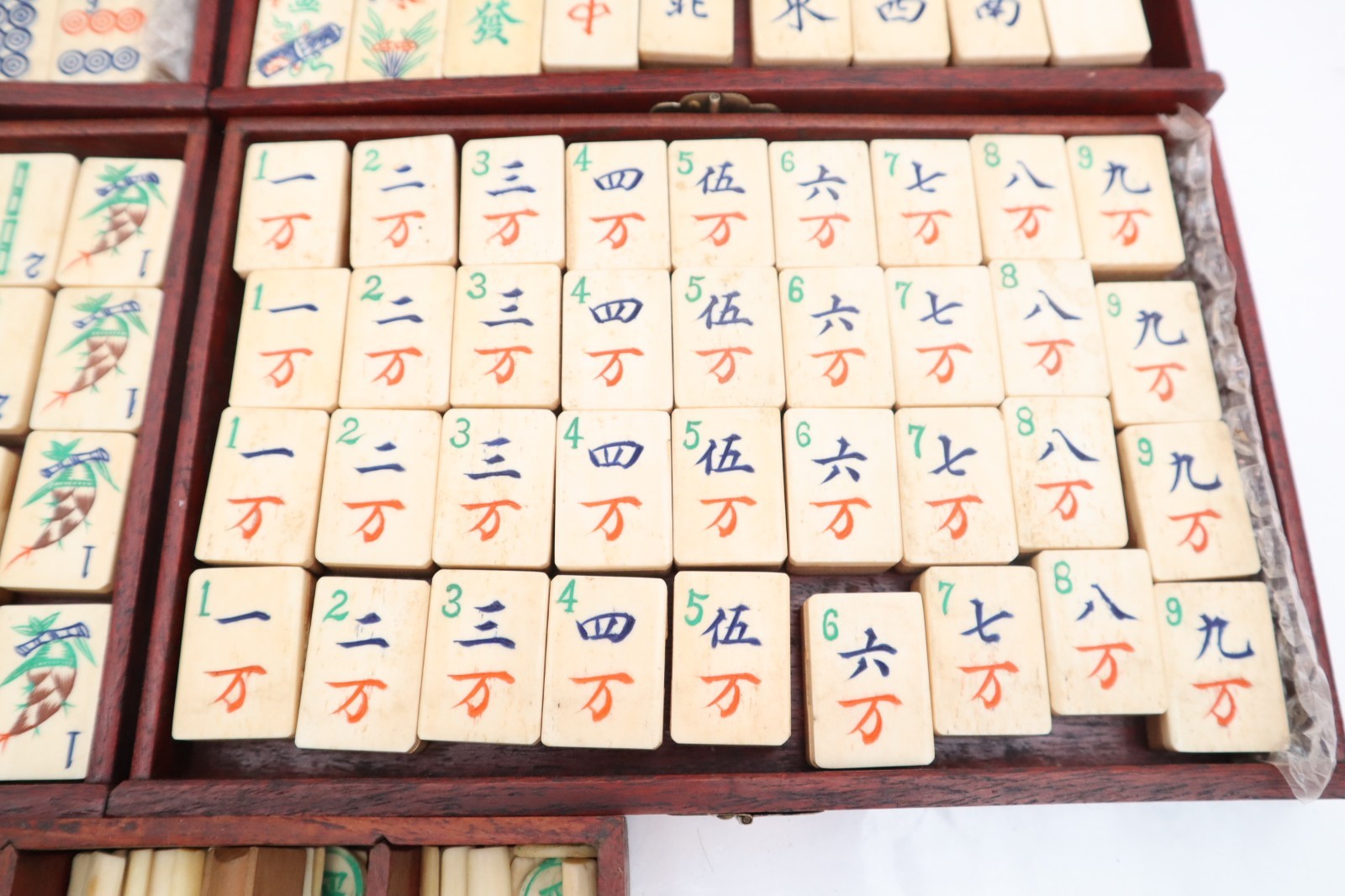 ATQ MAH JONGG SET BONE BAMBOO RARE HAND Carved mahjong THICK TILES Wood Case_)