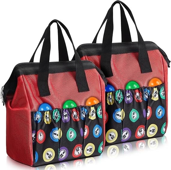 2 Pcs Bingo Dauber Bag Tote Bag Handle Zipper Bingo Bag with 6 External Pockets