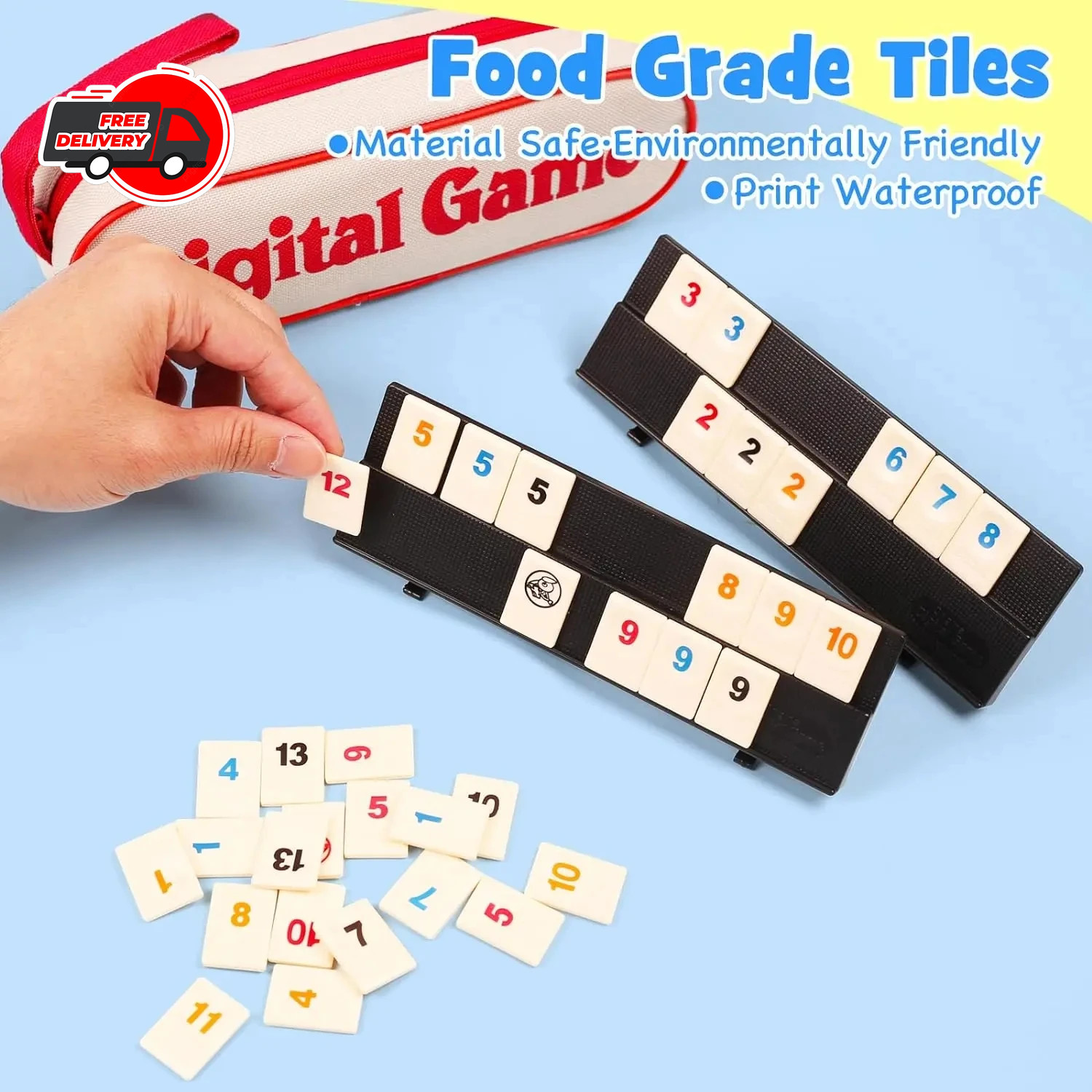 Rummy Cube Game Set 106 Tiles with 4 Racks Portable Travel Case