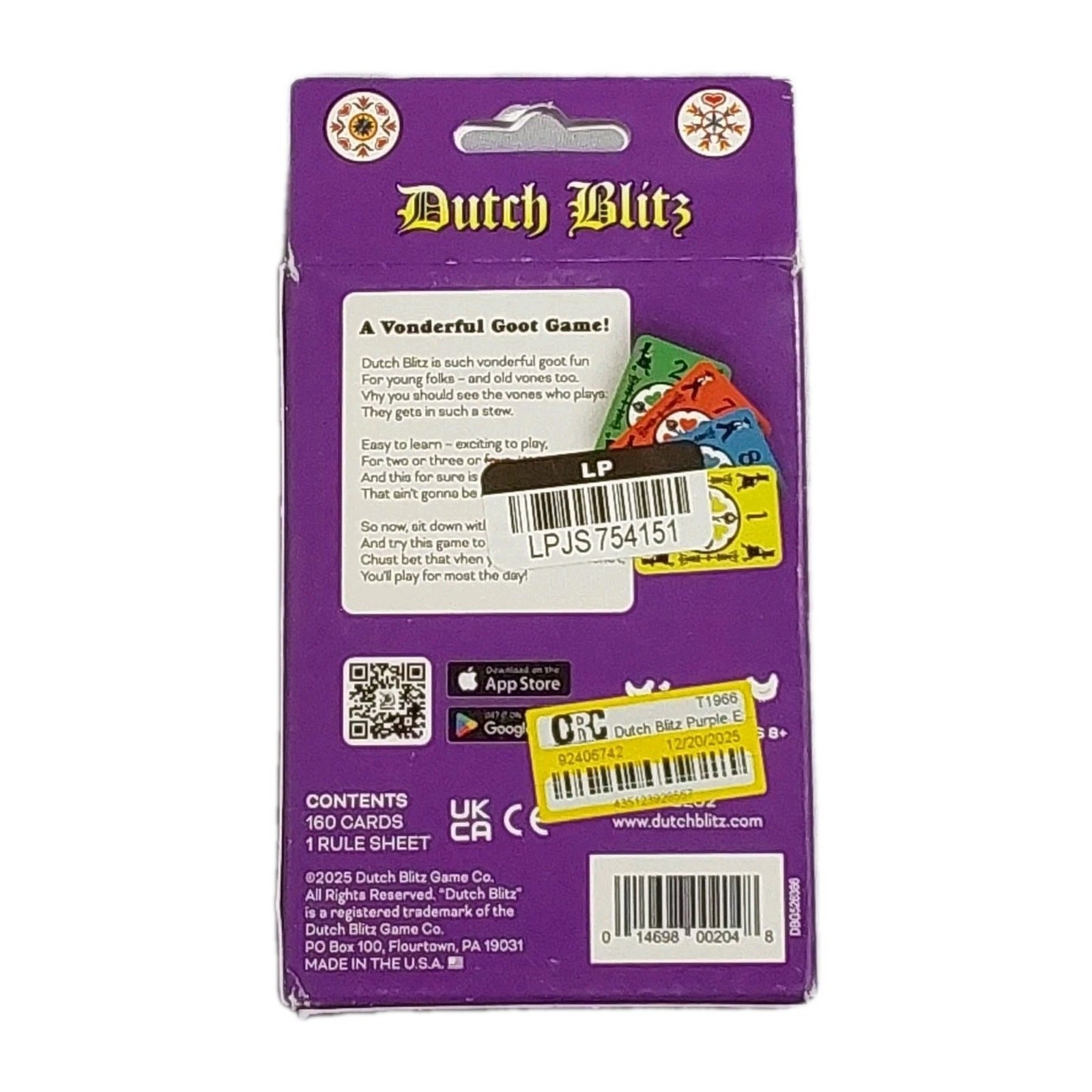 Dutch Blitz-Purple Expansion Pack Contents: 160 Cards & 1 Rule Sheet
