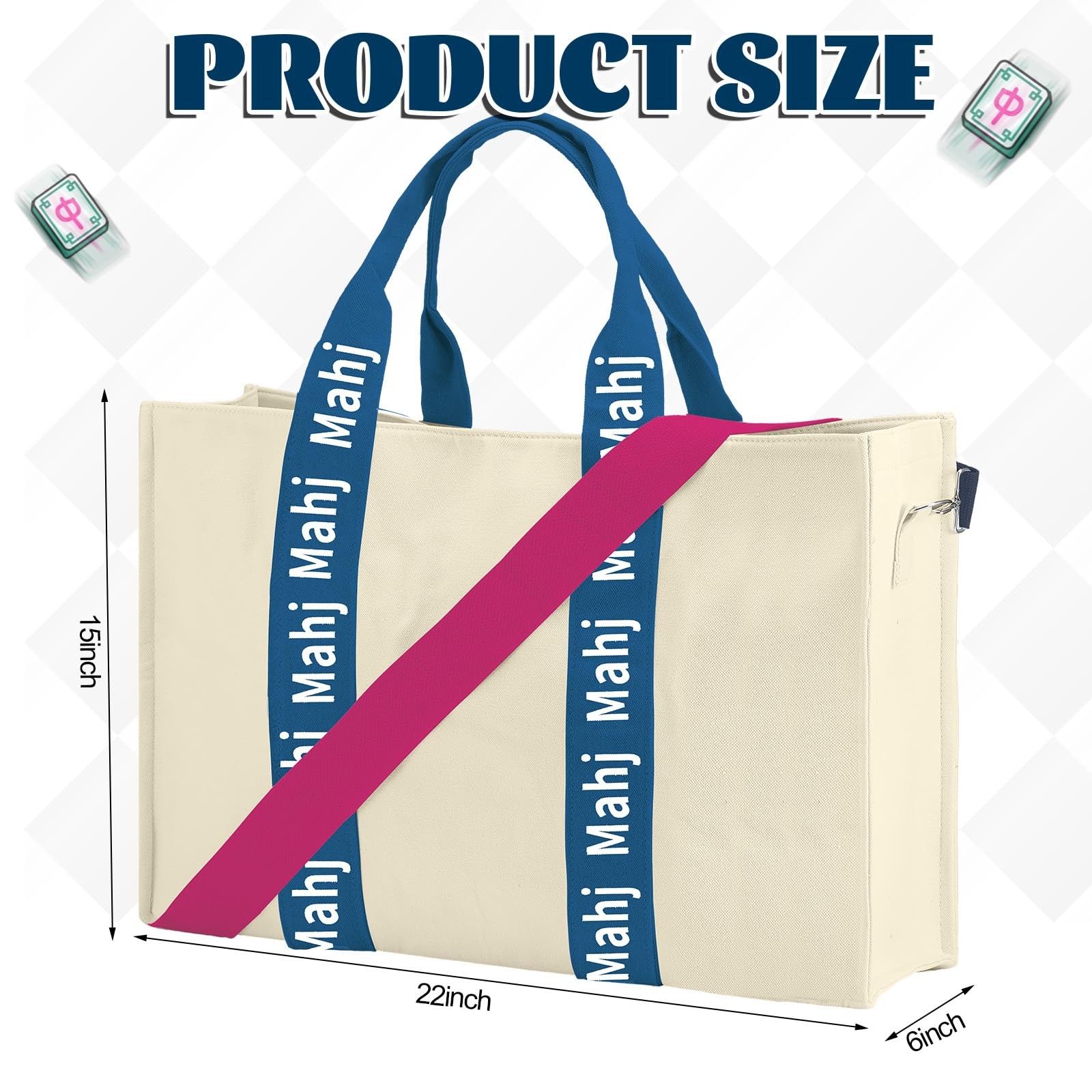 Empty Mahjong Bag for Tiles 22x15x6 Inches Thickened Canvas Mahjong Carrying …