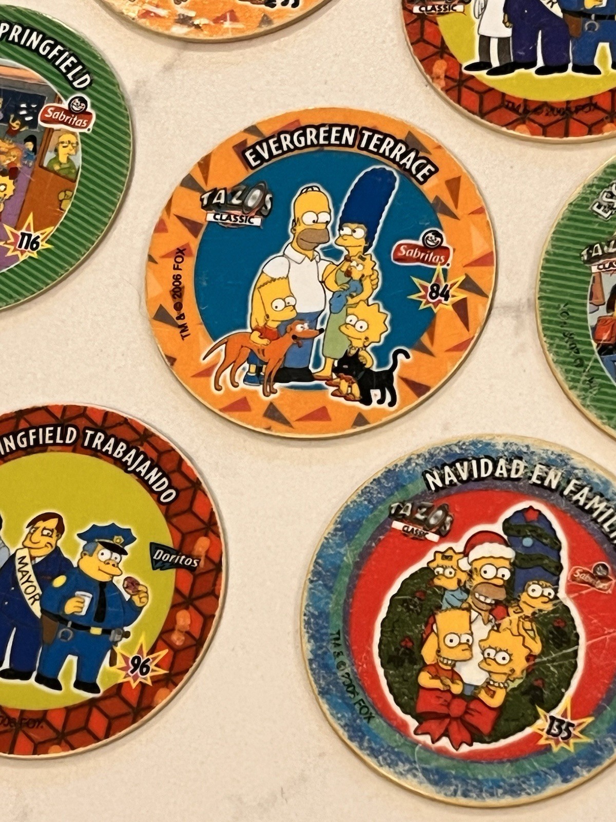 Rare Lot Of 12 Sabritos Mexico THE SIMPSONS Tazos Taso Pogs BART Marge Apu Lisa