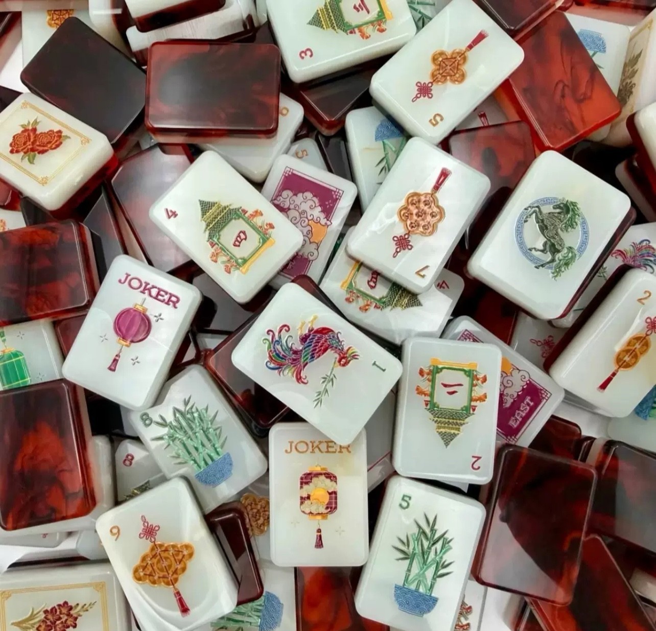 New high-end Red flame color American Mahjong Tiles set ,160 tiles+ Bag