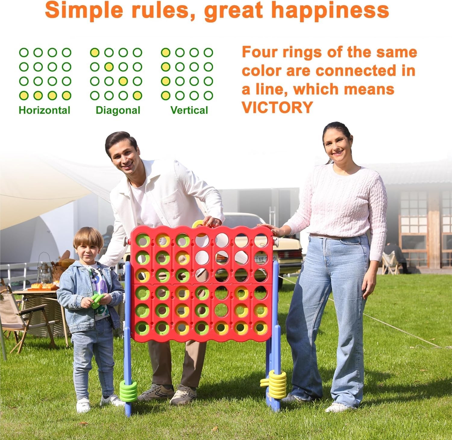Patent Authorized Giant 4 Connect in a Row Game, Height Adjustable Jumbo Yard…
