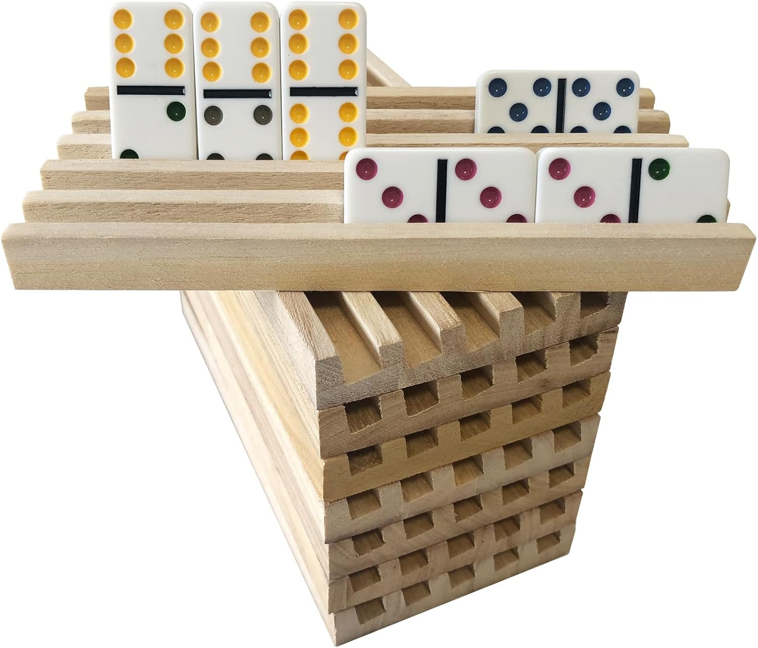 Yuanhe Domino Holder Trays Rack – Set of 8 Wooden Tiles Stand Holders for Mexica