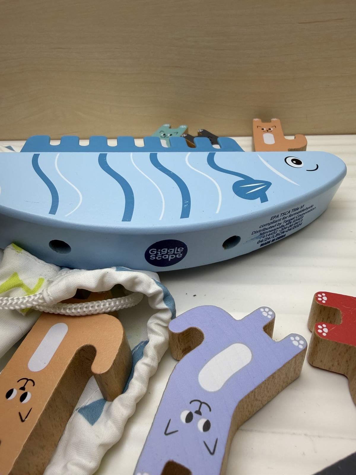 Wooden Balance the Cat Kid Game by Gigglescape With bag