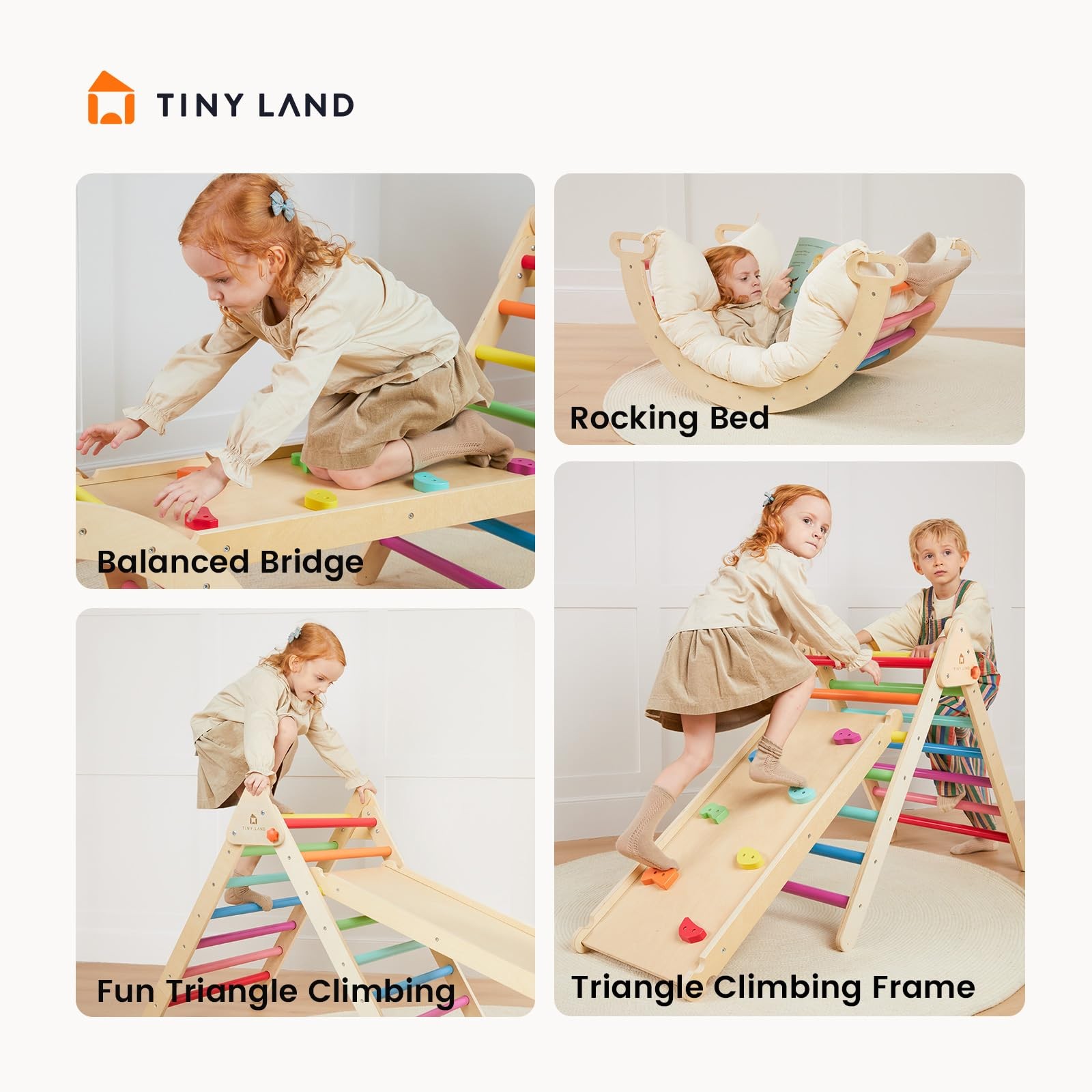Pikler Triangle 7-in-1 Foldable Climbing Toy Set Kids Montessori Natural Tiny