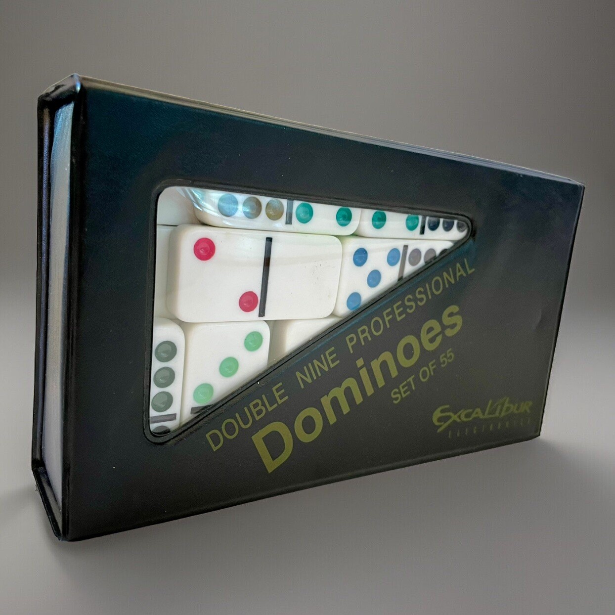 EXCALIBUR PROFFESIONAL DOMINOES Double-Nine Colored Set Of 55 Black Case