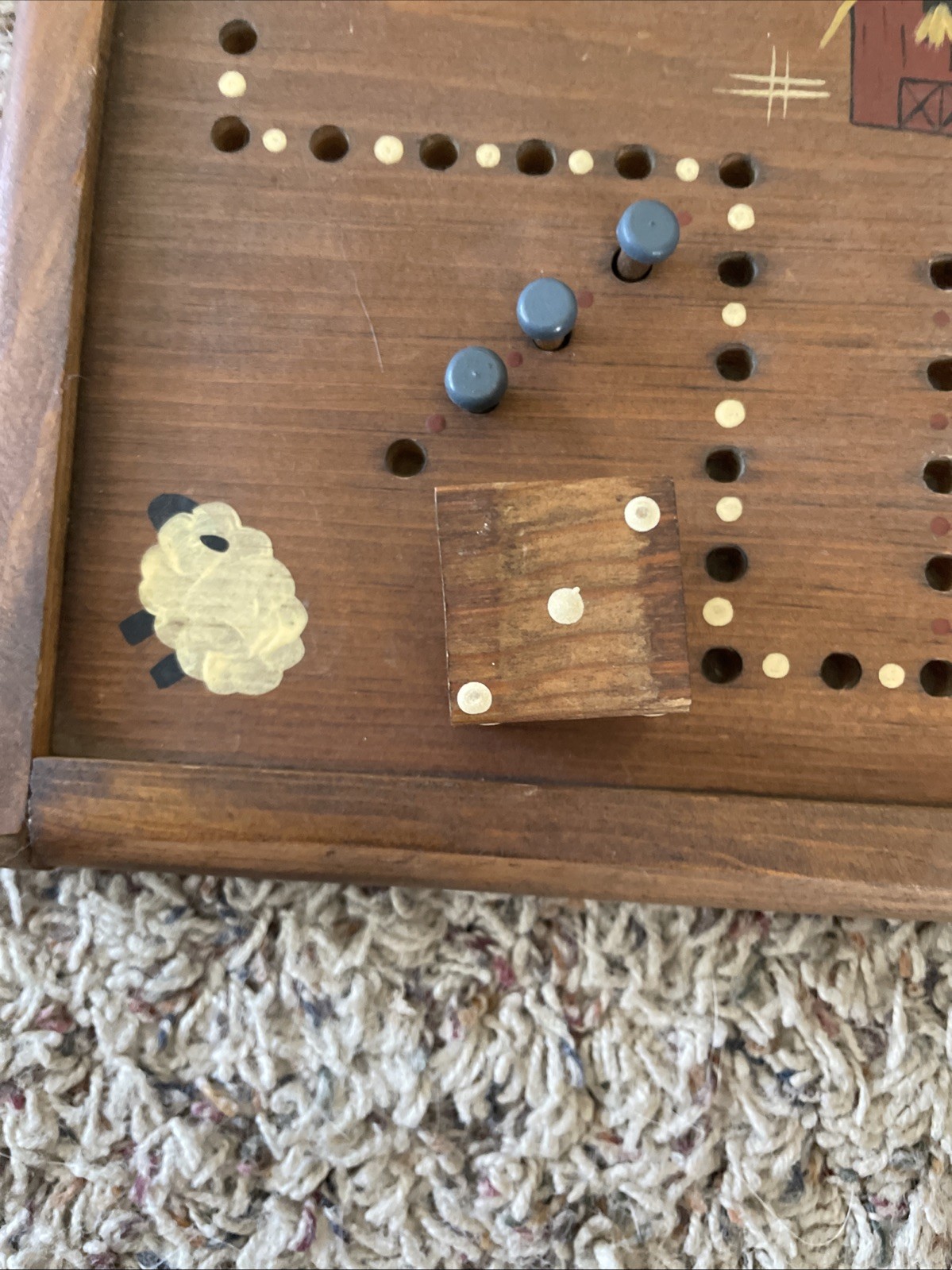 VTG Handmade Wooden Game Board Aggravation Wahoo Country Cottage Farmhouse Dice