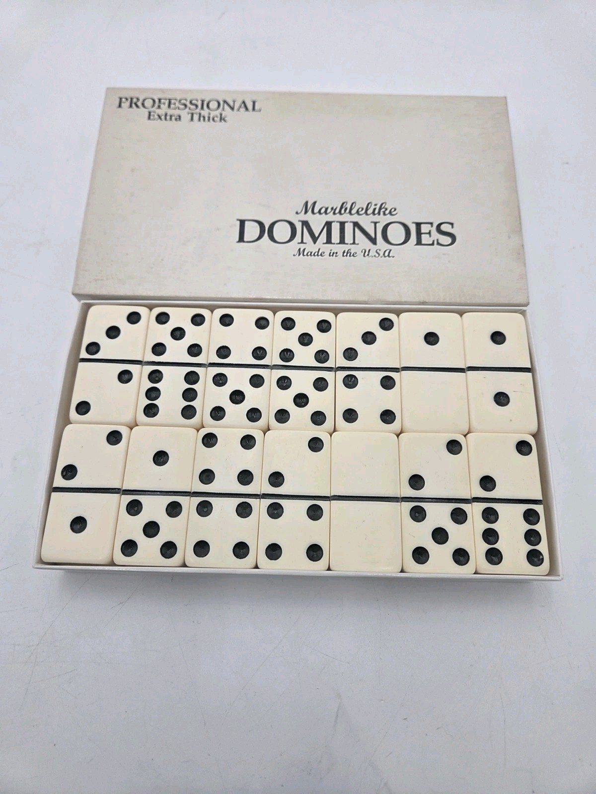 Vtg Puremco 816 Marblelite Double Six 28 Tile Domino Set- Great Condition