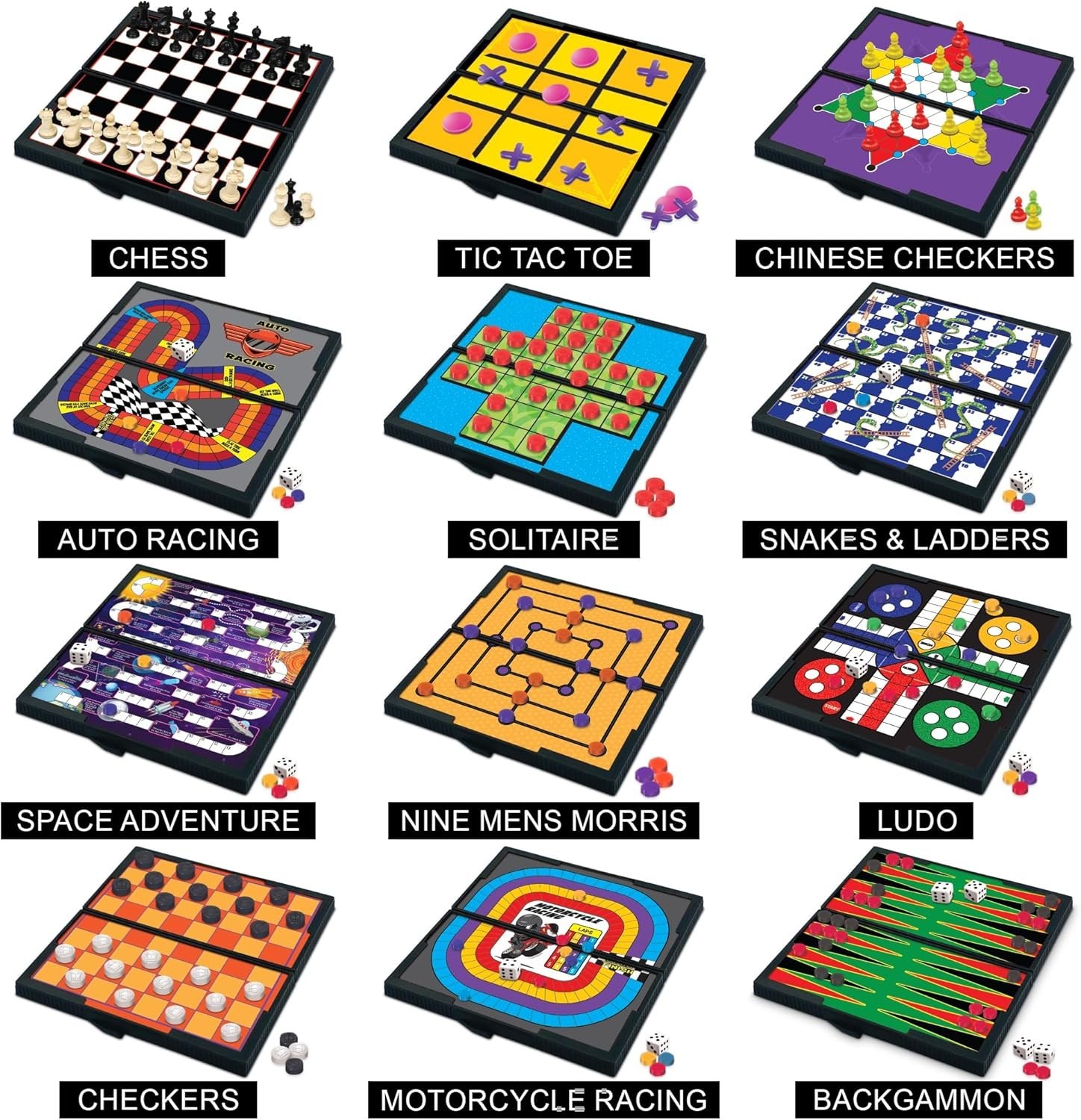 Magnetic Board Travel Games Set – Includes 12 Retro Fun Games – 5″ Compact De…