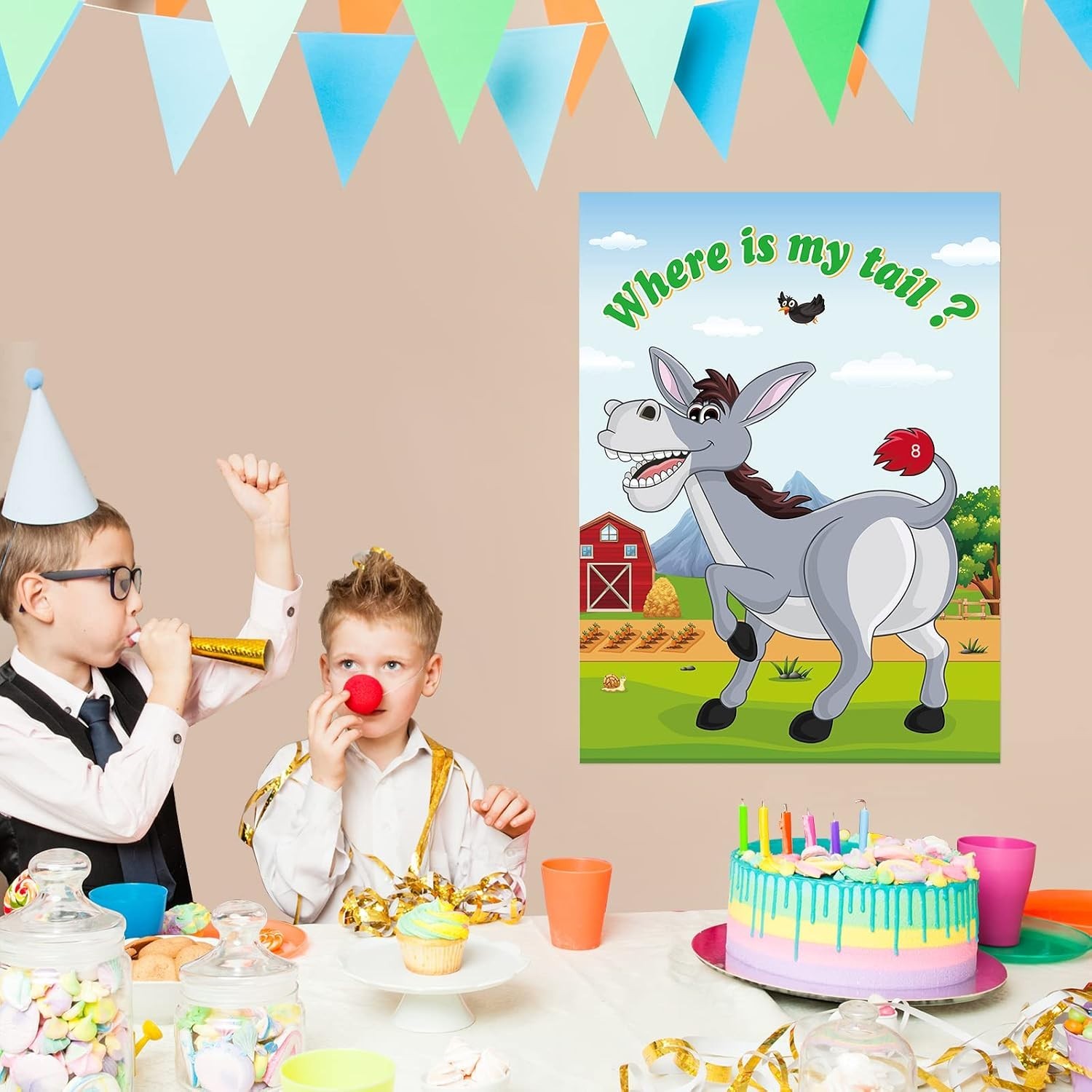 Pin The Tail on The Donkey Party Game for All Ages with 30 Stickers & Blindfold