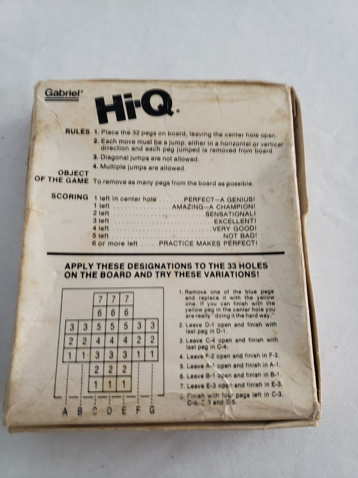Vintage 1978 HI-Q Gabriel #7120 Solitaire Game COMPLETE