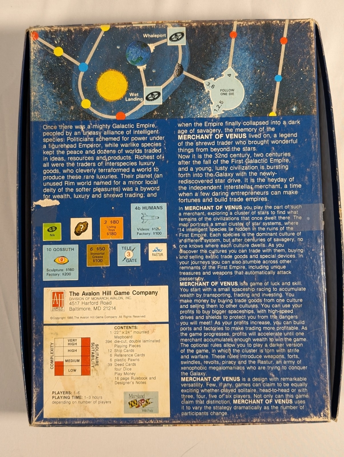 Merchant of Venus Board Game Avalon Hill Game Company 1988