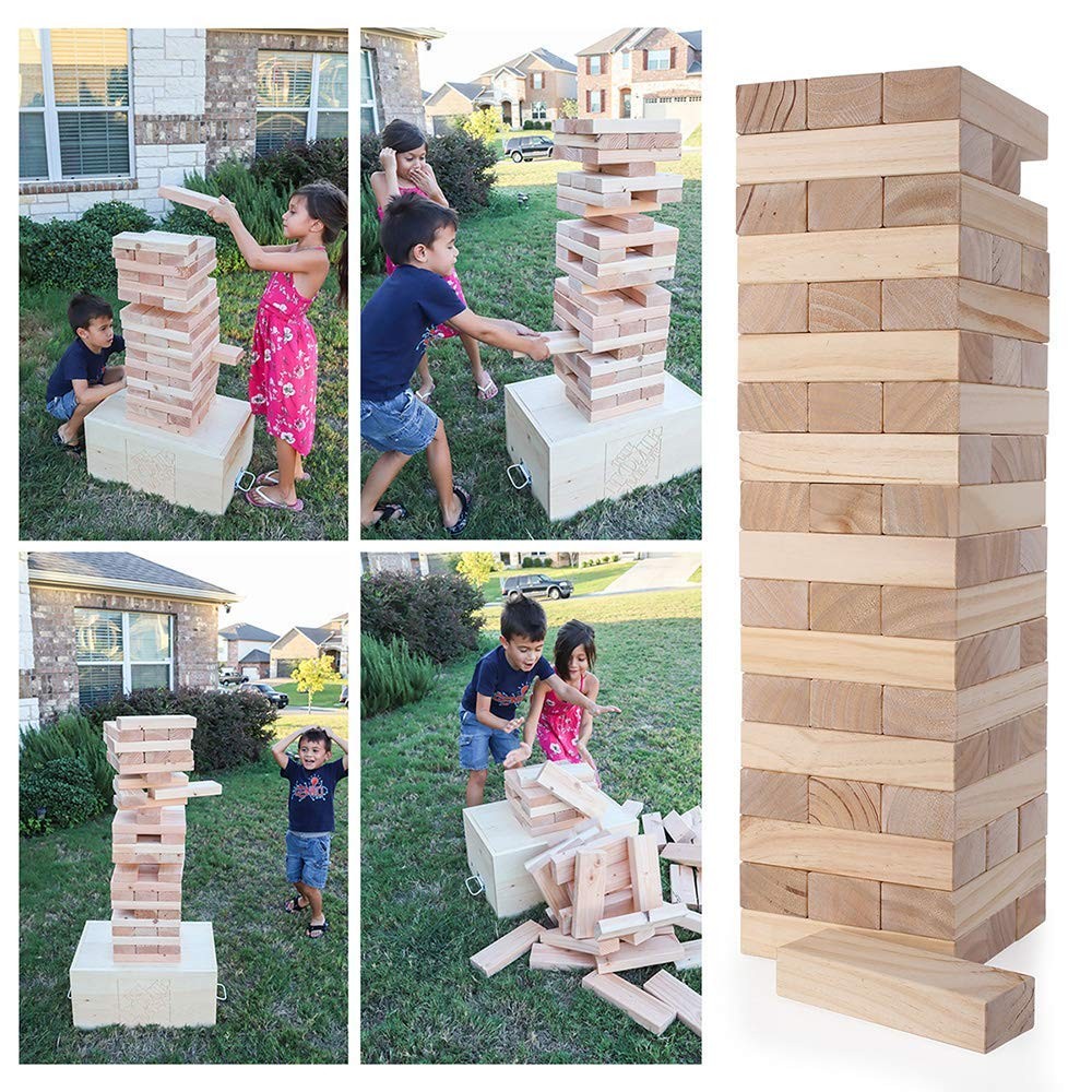 Outdoor Game Giant Tumble Tower (Stacks to 4+ Feet), Jumbo Tumbling Timber, 5…