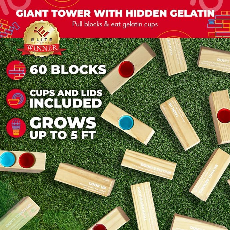 Games – Giant Tower Party Game with Hidden Jello – Includes Disposable Cups, Lid