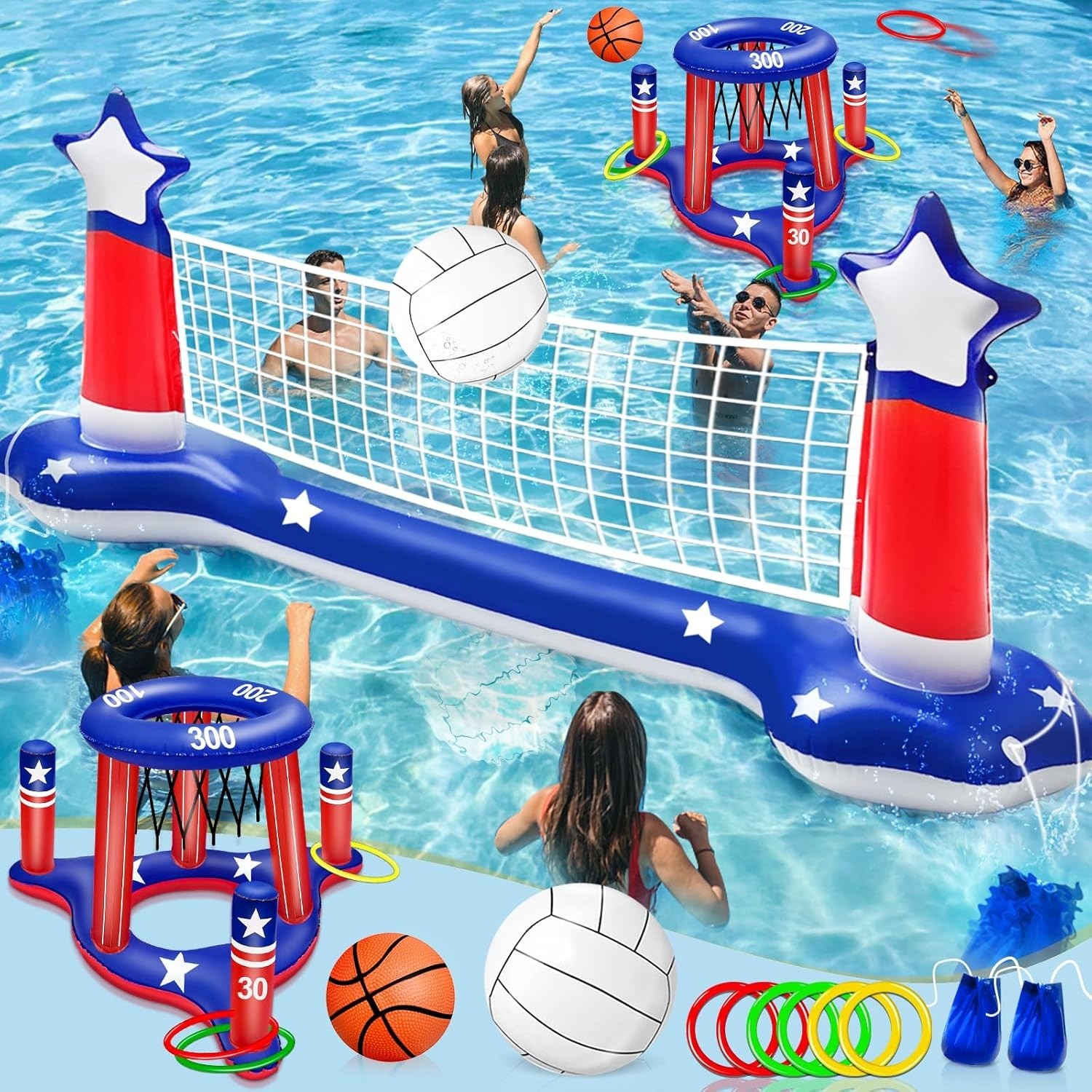 4th of July Pool Games Set Inflatable Water Sport Toys Patriotic 3-in-1 Large