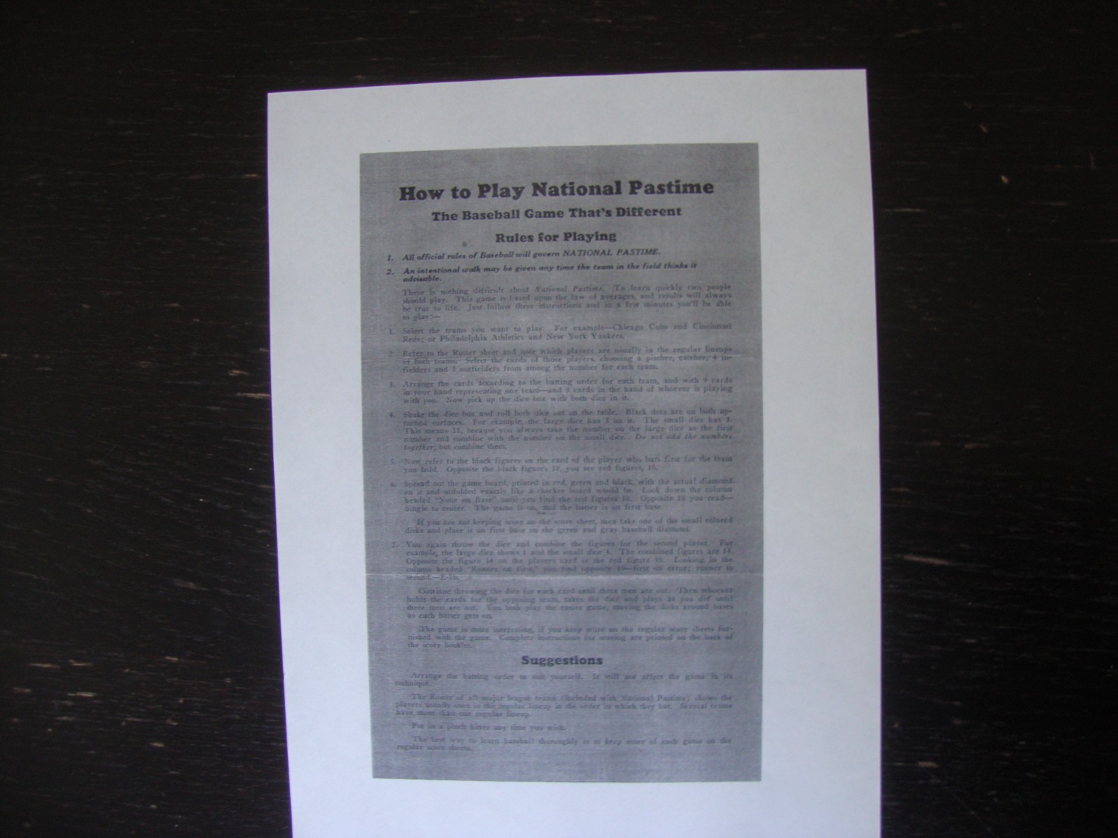 REPRINT 1930 NATIONAL PASTIME BASEBALL BOARDGAME. APBA BASEBALL’S “GRANDDADDY”!
