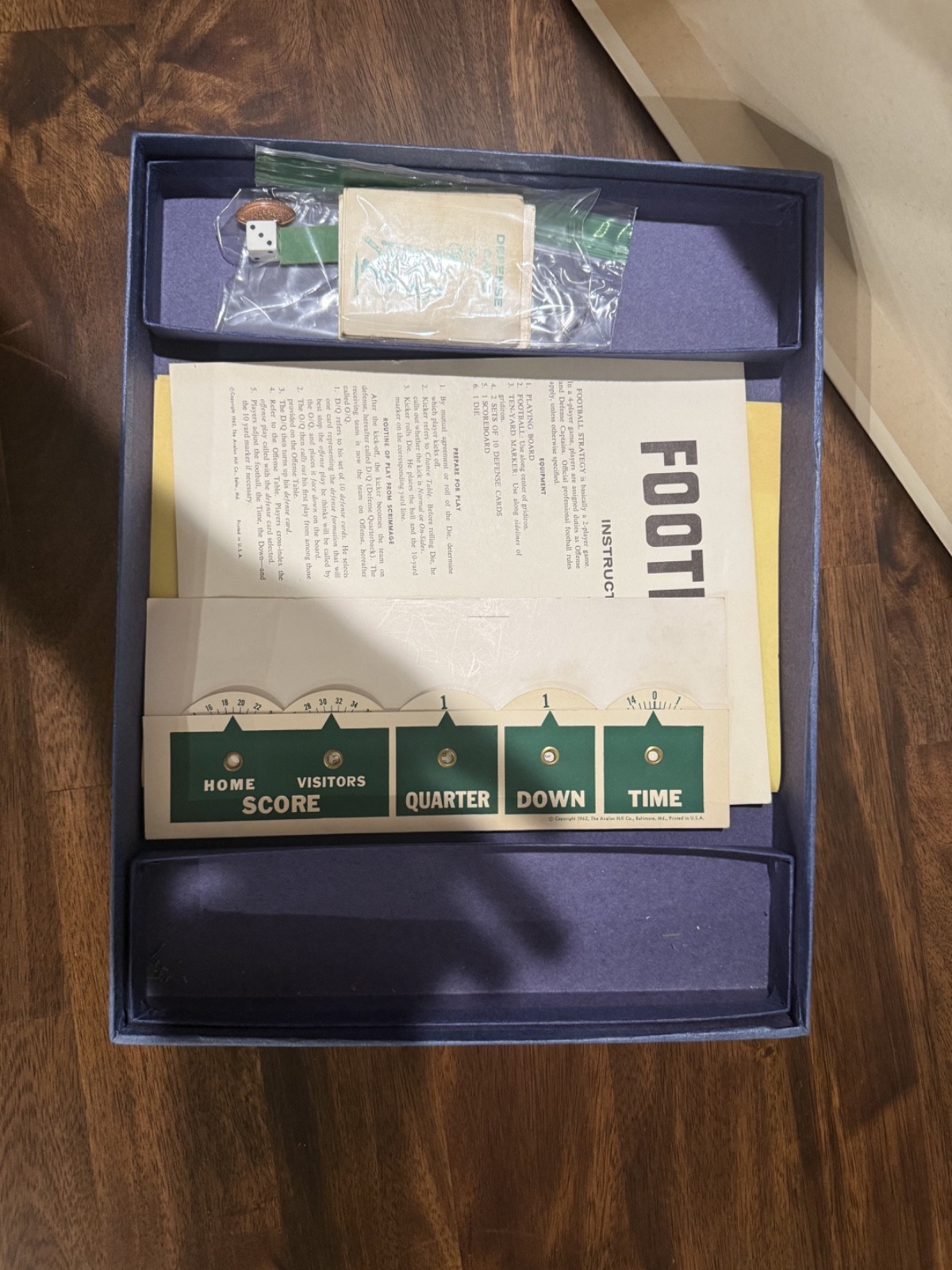 Football Strategy Boxed Board Game – 1962 – The Avalon Hill Company