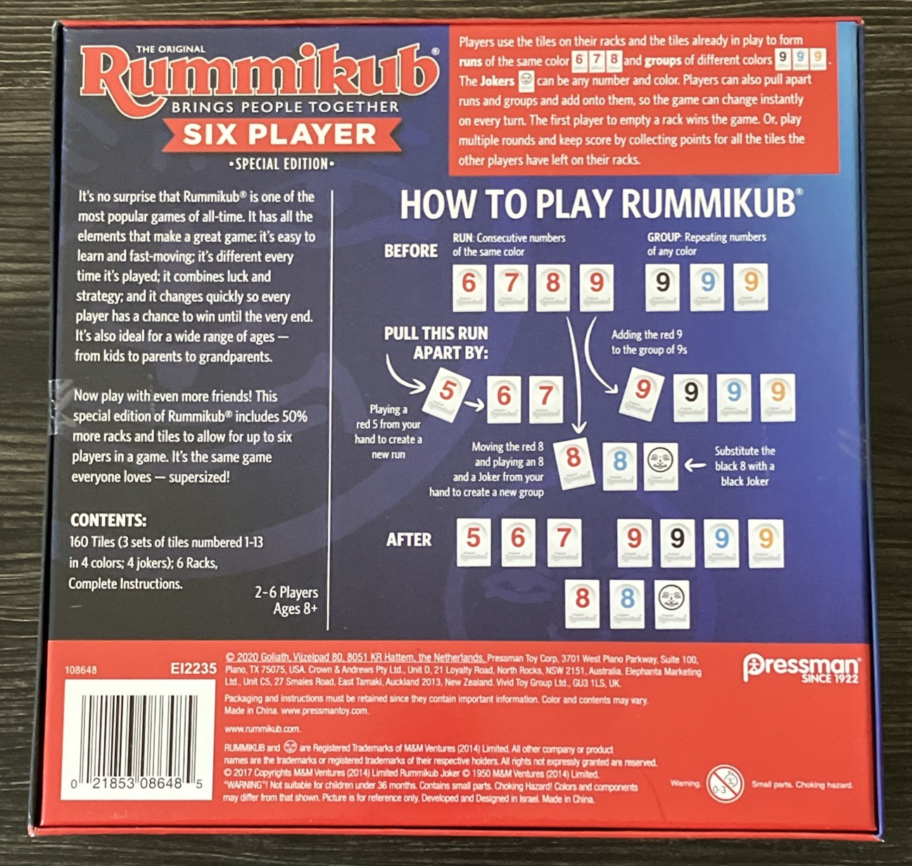 Rummikub The Original Board Game Six Player Special Edition Pressman New