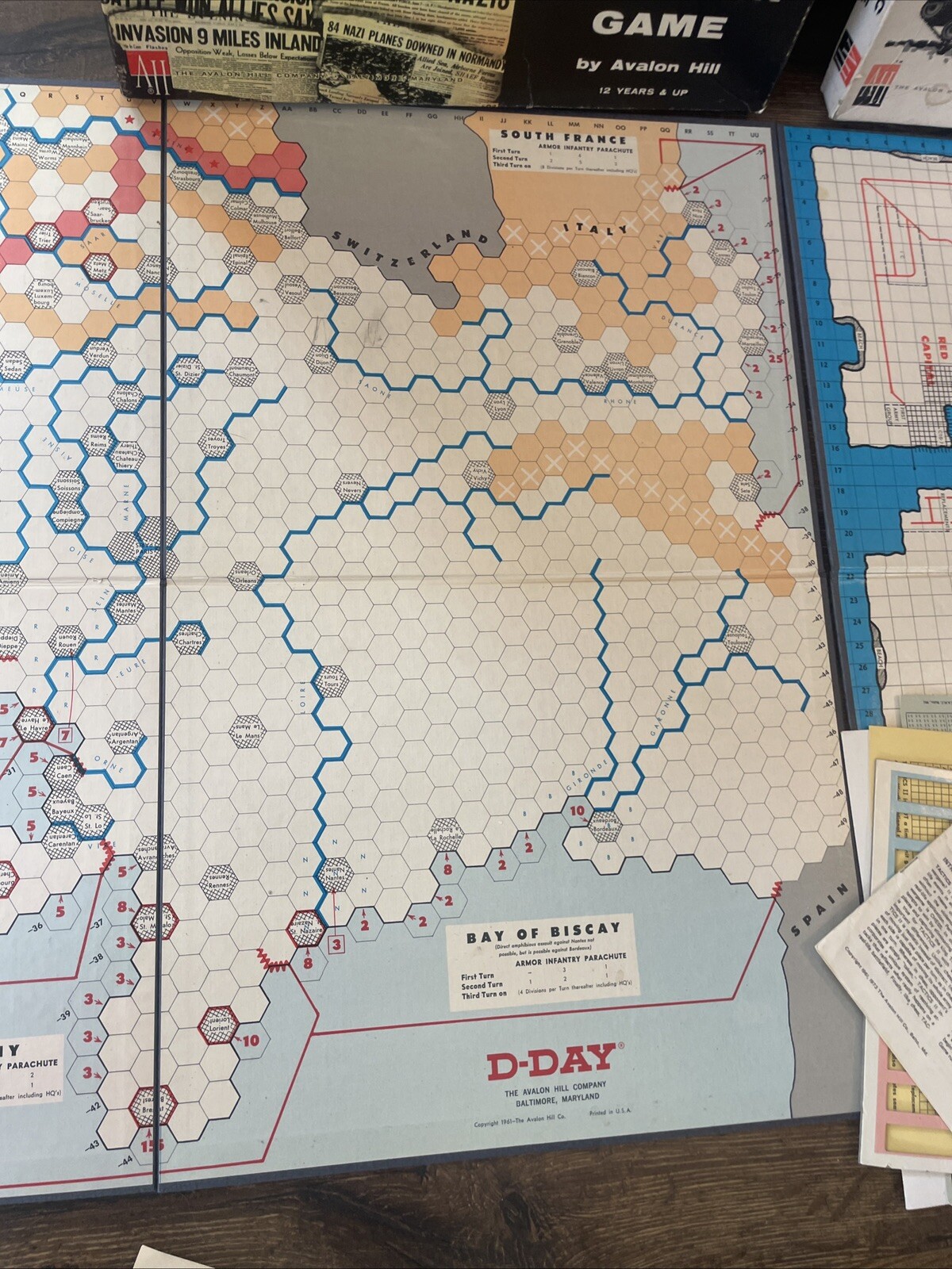 1961 D-Day World War II Invasion Board Game #508 Avalon Hill WWII Tactics II