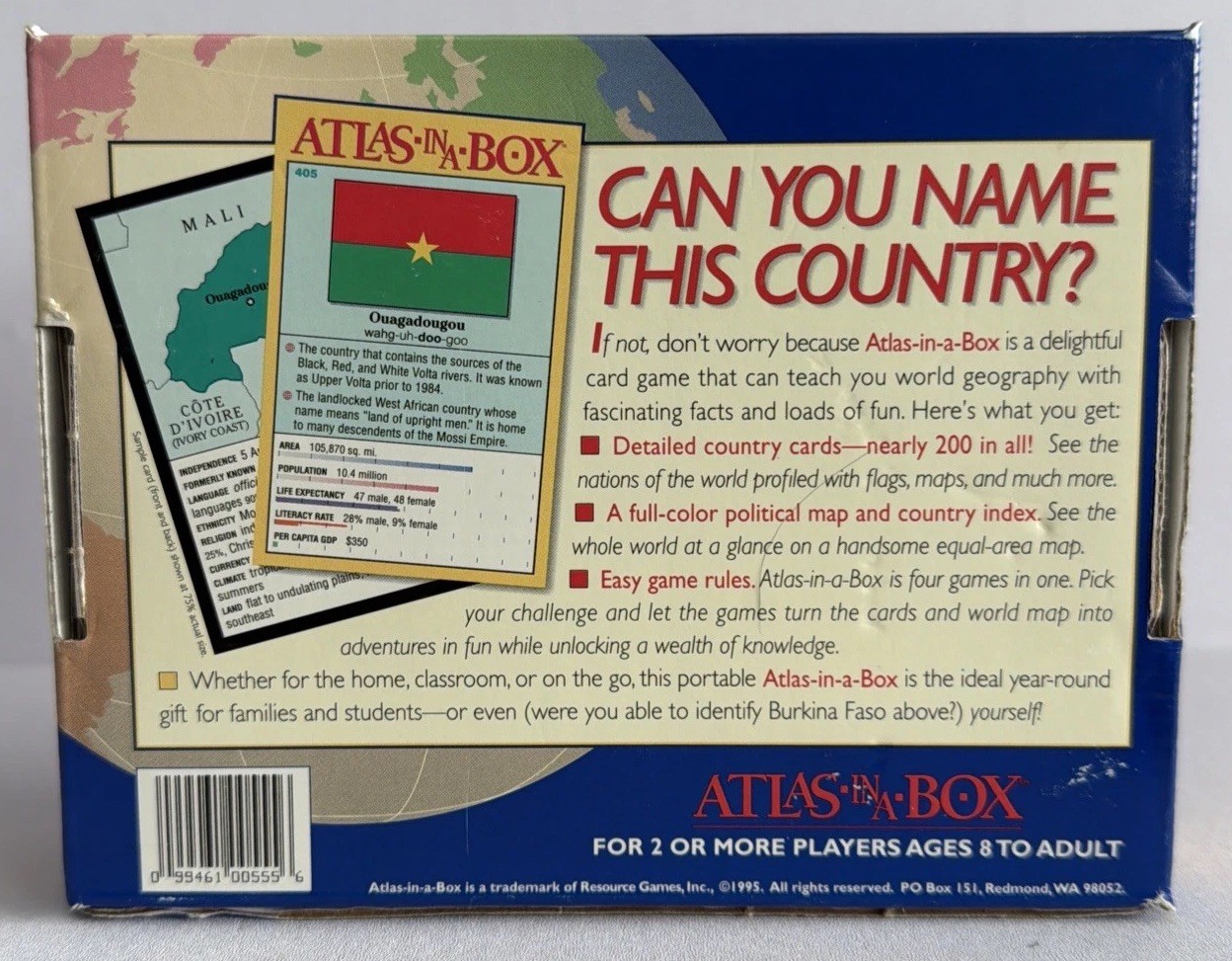 Resource Games Boardgame Atlas in a Box 1995 World Geography Card Game