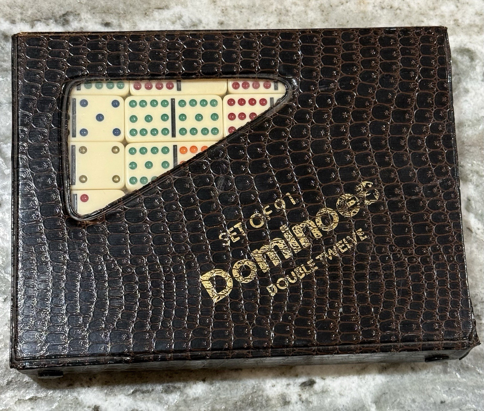 Double 12 Dominoes Set 91 Tiles Multicolor Vintage w/ Case