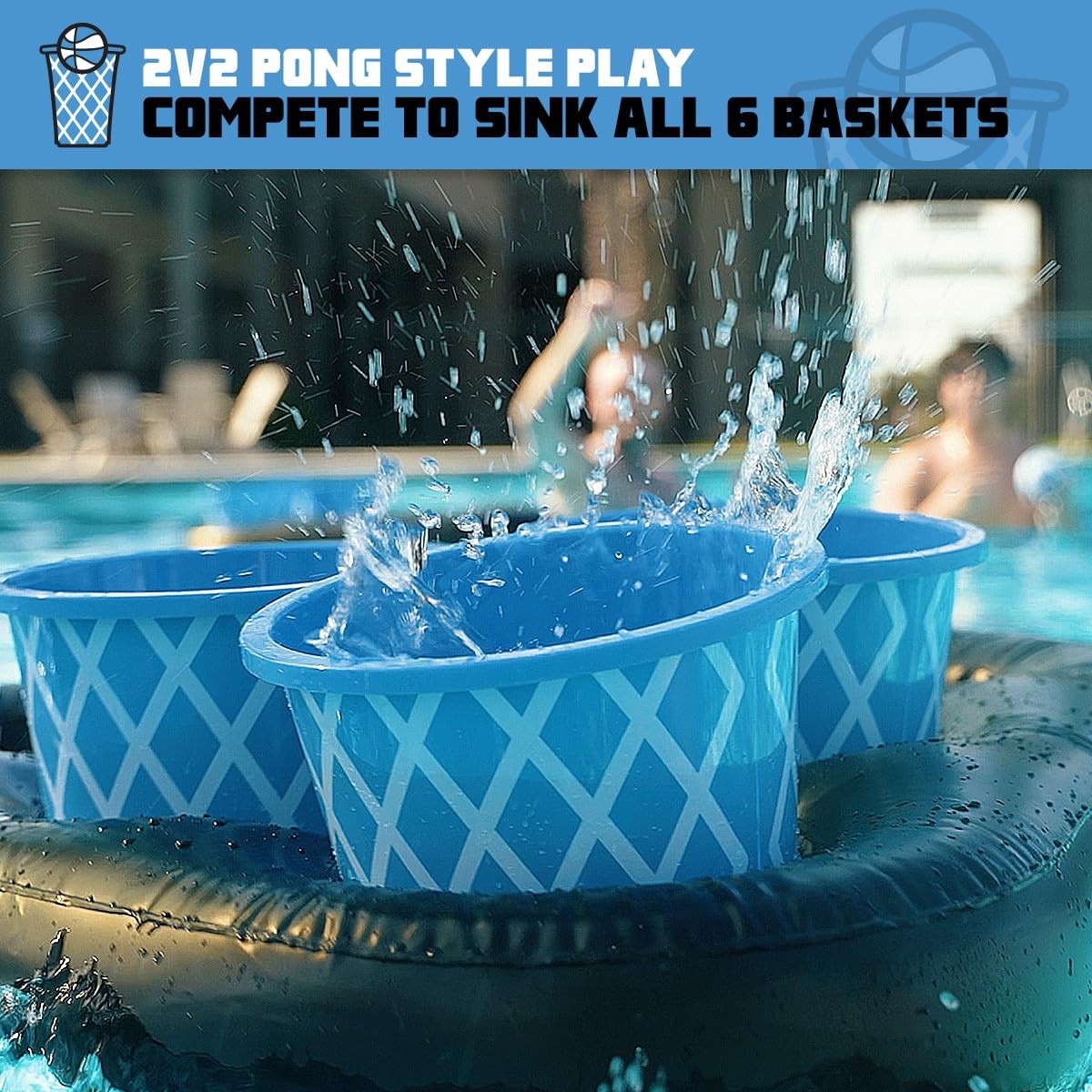 Inflatable Pool Pong Game Buckets Balls Floats Air Pump BasketPong H2O Water